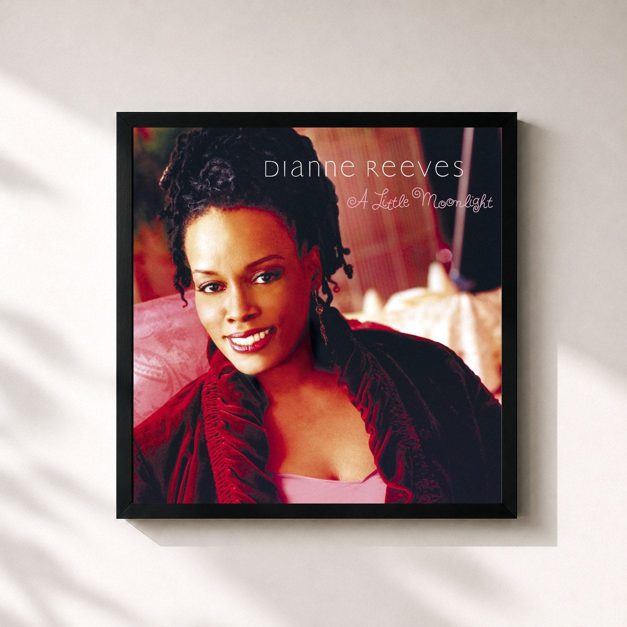 #noir Tableau carré de l'album A Little Moonlight de Dianne Reeves, cadre noir 32x32 cm