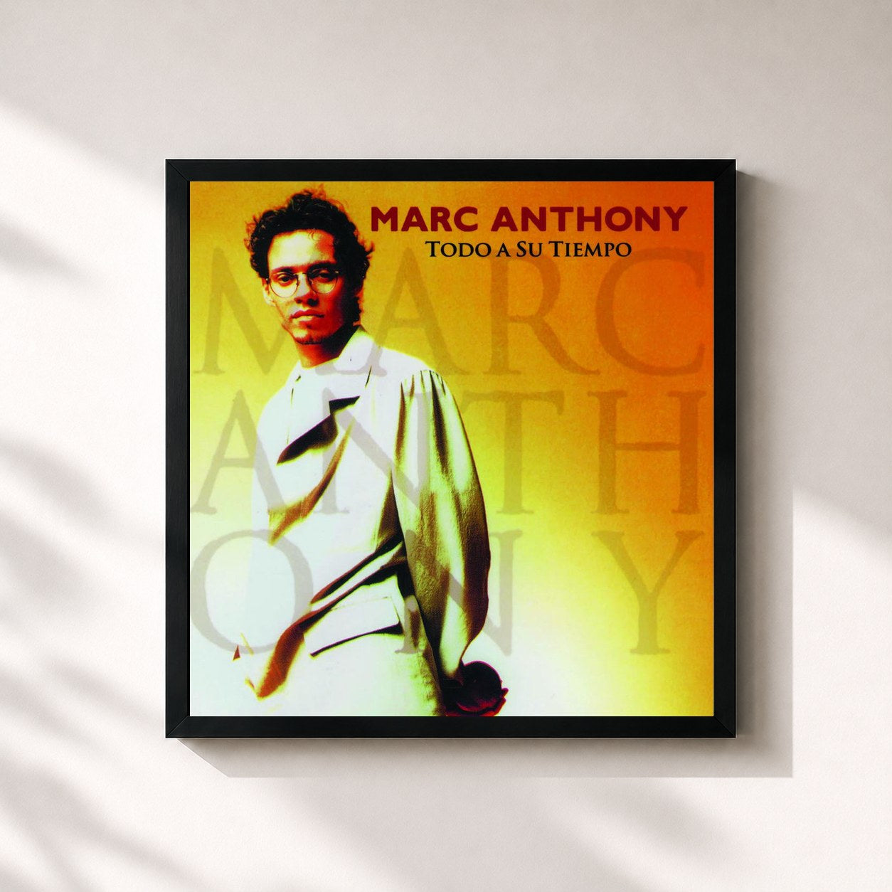 #noir Tableau carré de l'album Todo A Su Tiempo de Marc Anthony, cadre noir 32x32 cm