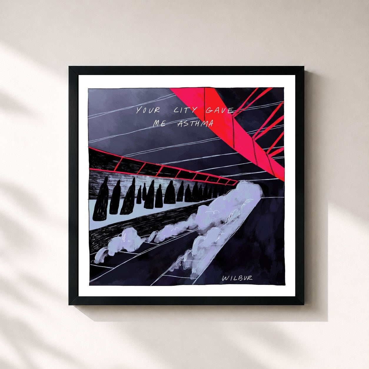 #noir Tableau carré de l'album Your City Gave Me Asthma de Wilbur Soot, cadre noir 32x32 cm