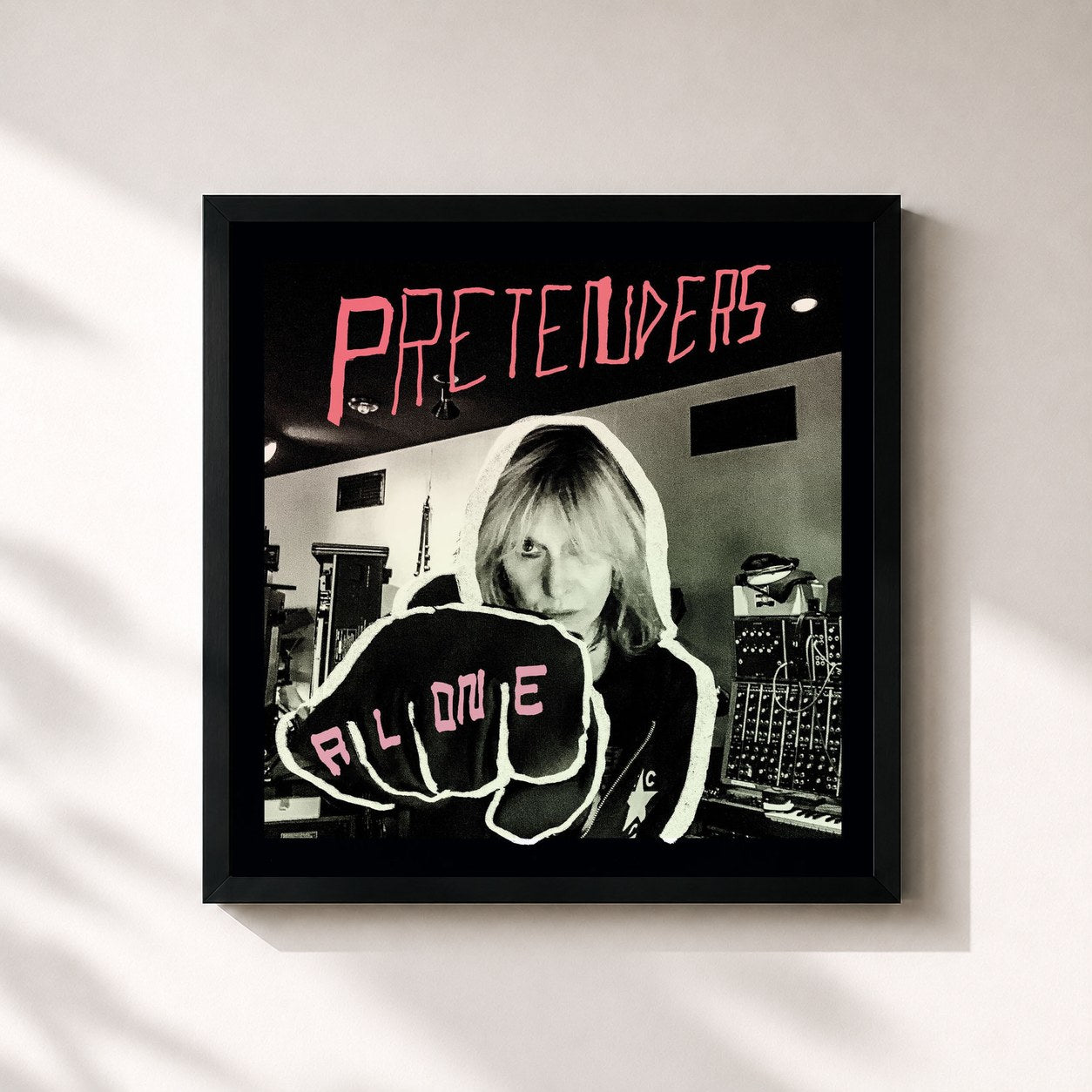 #noir Tableau carré de l'album Alone de Pretenders, cadre noir 32x32 cm