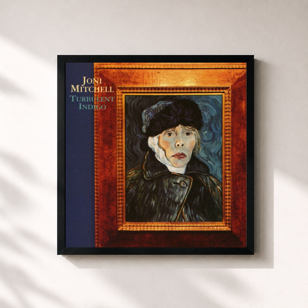 #noir Tableau carré de l'album Turbulent Indigo de Joni Mitchell, cadre noir 32x32 cm