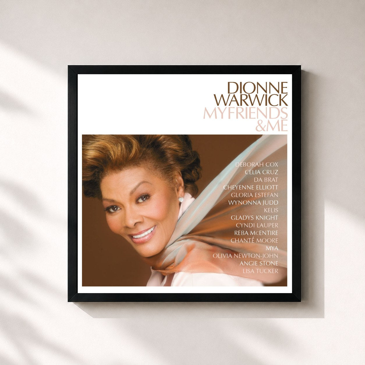 #noir Tableau carré de l'album My Friends & Me de Dionne Warwick, cadre noir 32x32 cm