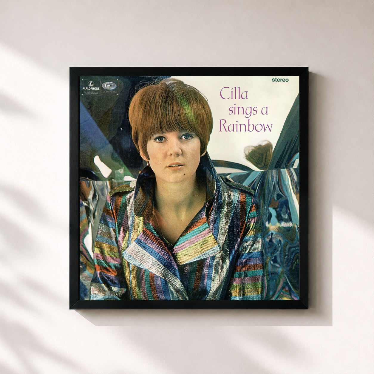 #noir Tableau carré de l'album Cilla Sings a Rainbow de Cilla Black, cadre noir 32x32 cm