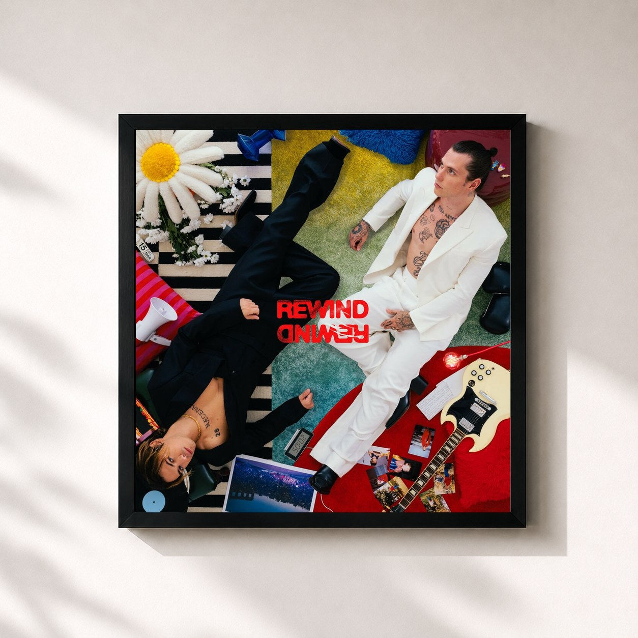 #noir Tableau carré de l'album REWIND de Benji & Fede, cadre noir 32x32 cm
