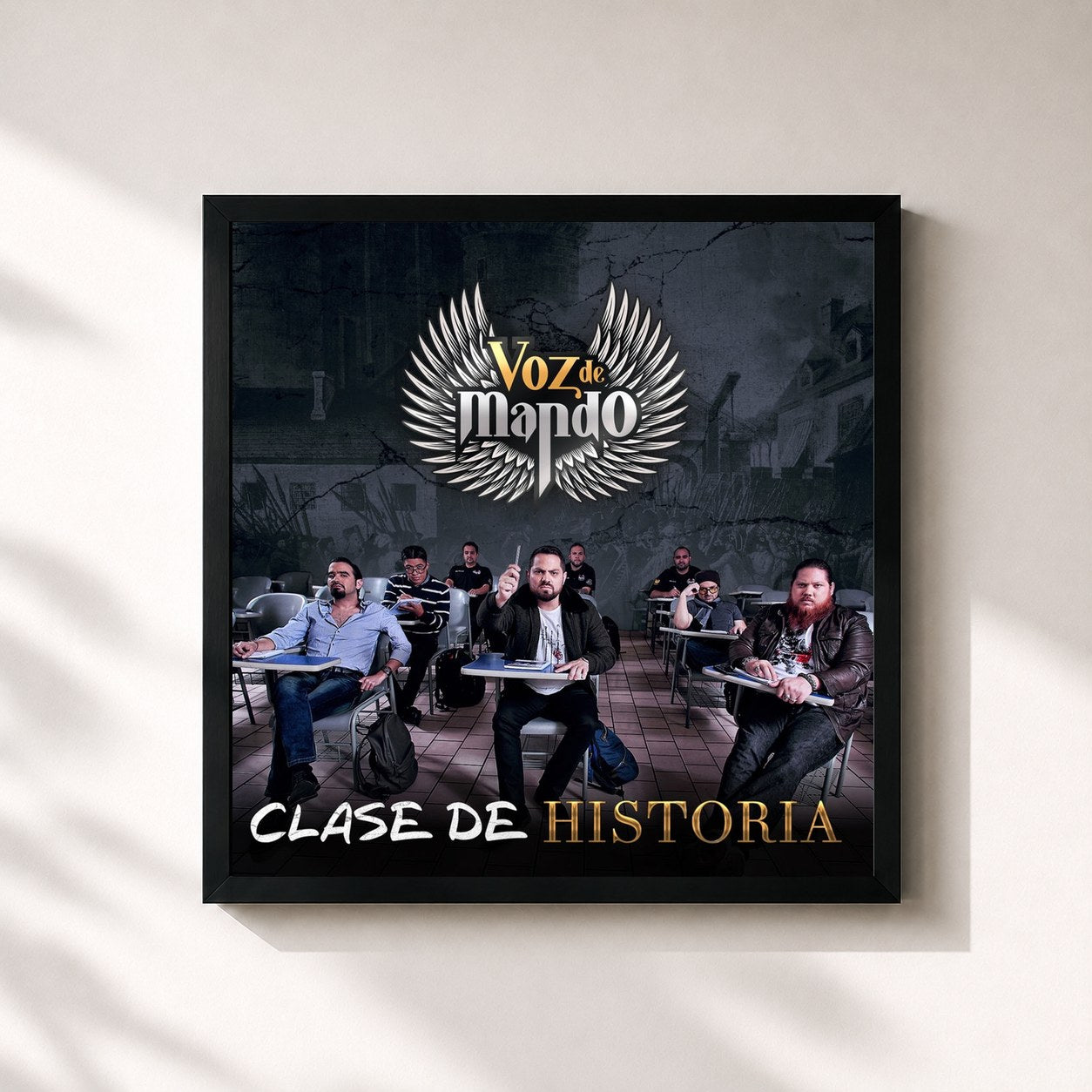 #noir Tableau carré de l'album Clase de Historia de Voz de Mando, cadre noir 32x32 cm