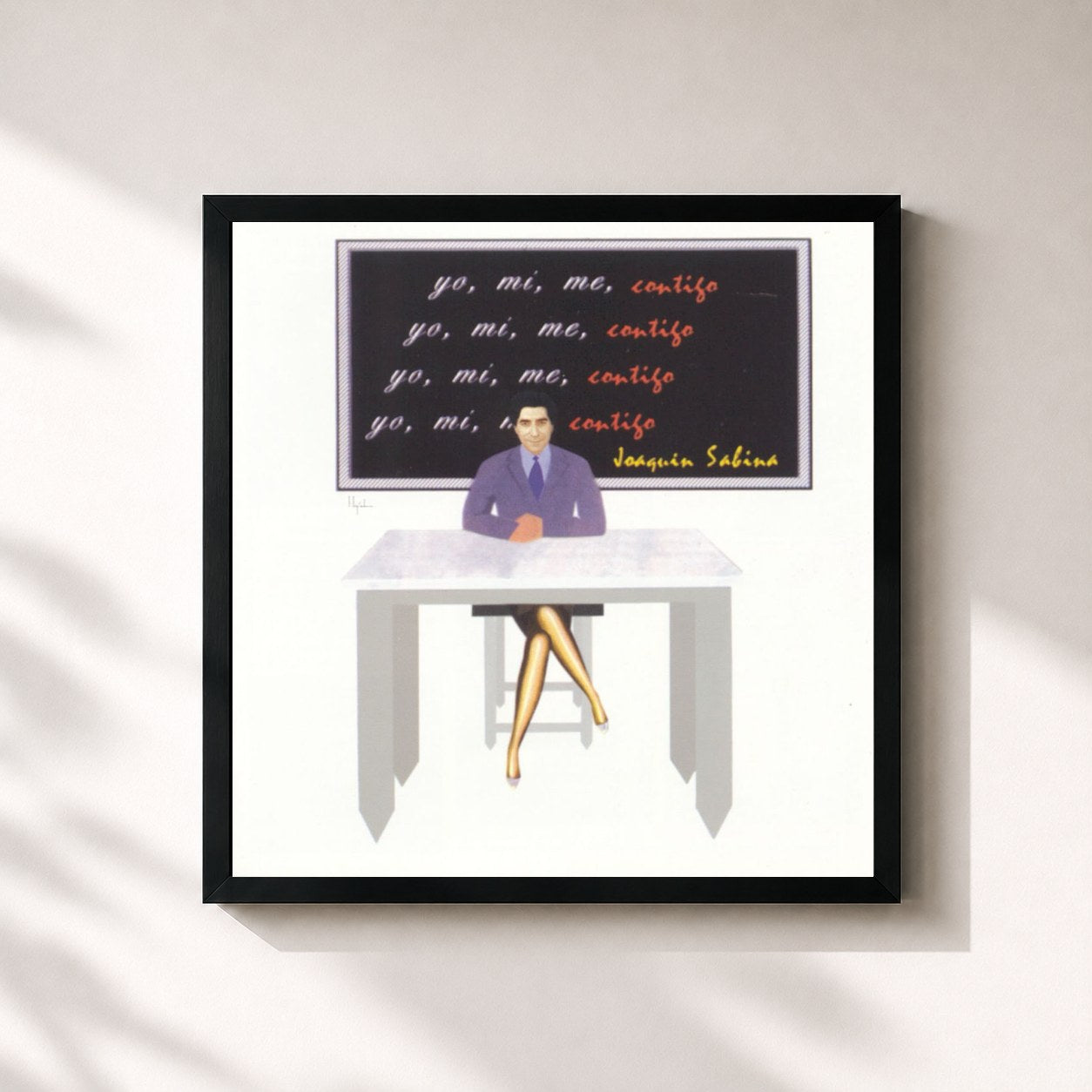 #noir Tableau carré de l'album Yo, Mi, Me, Contigo de Joaquín Sabina, cadre noir 32x32 cm