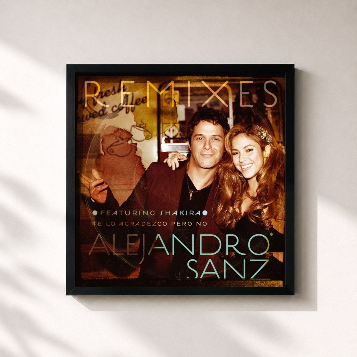 #noir Tableau carré de l'album Te lo agradezco, pero no (feat. Shakira) (Remixes) de Alejandro Sanz, cadre noir 32x32 cm