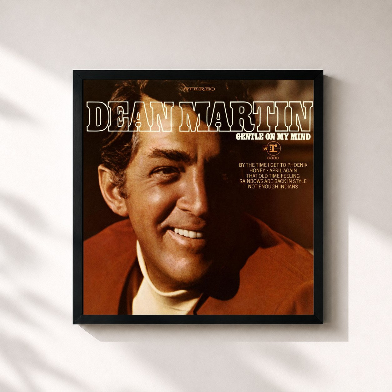 #noir Tableau carré de l'album Gentle On My Mind de Dean Martin, cadre noir 32x32 cm