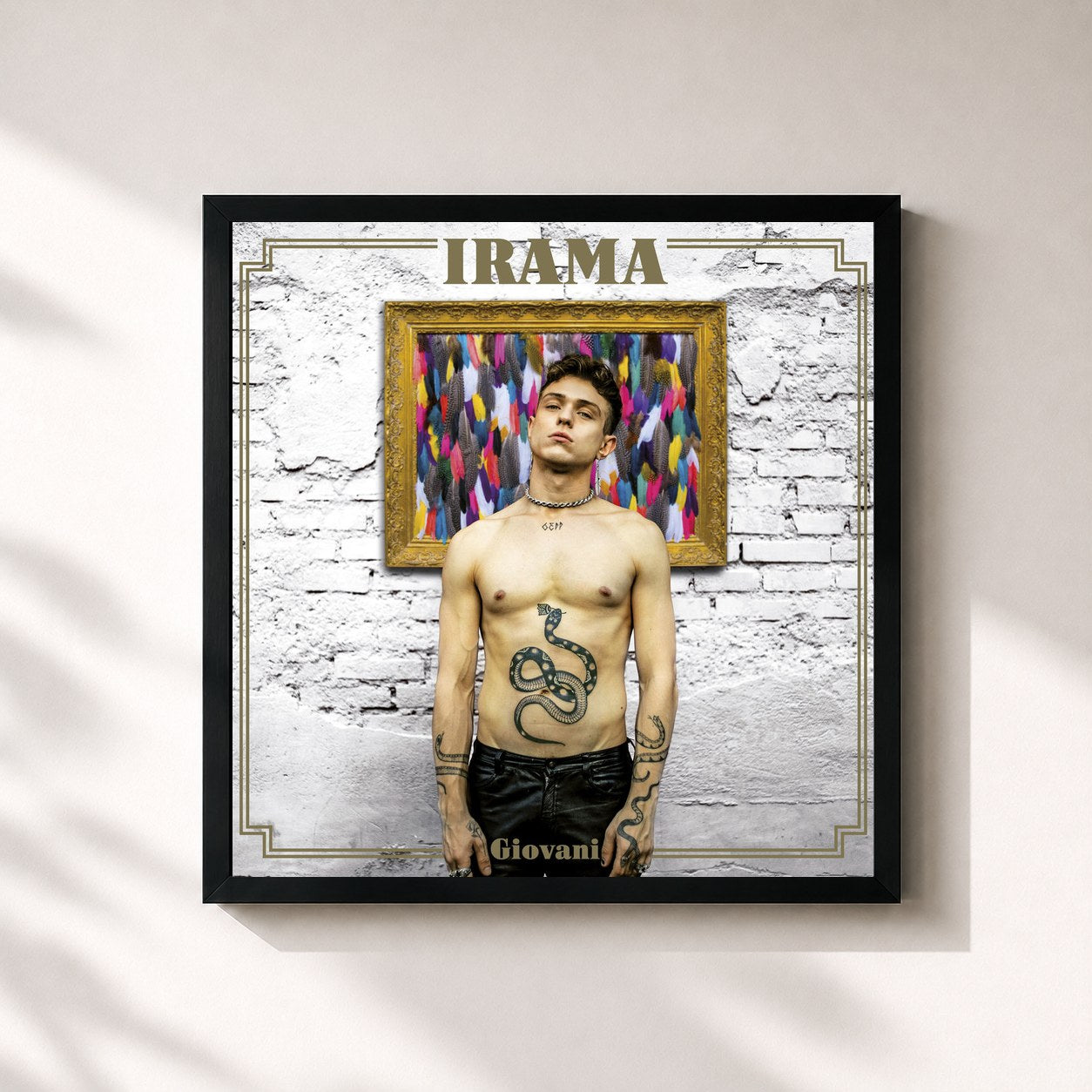 #noir Tableau carré de l'album Giovani de Irama, cadre noir 32x32 cm