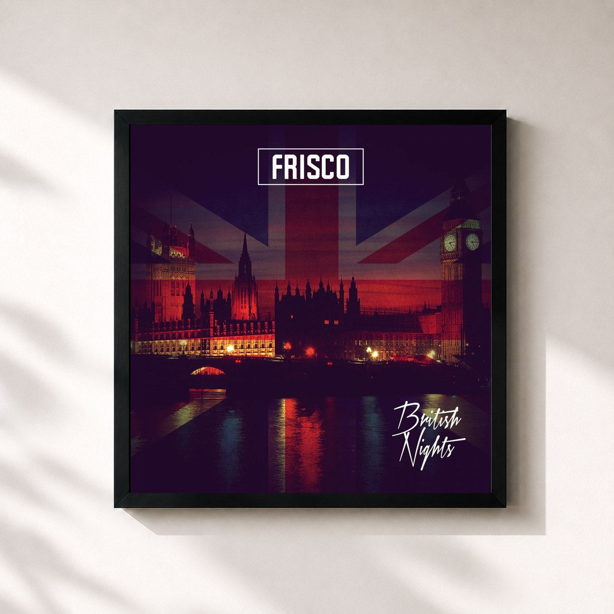 #noir Tableau carré de l'album British Nights de Frisco, cadre noir 32x32 cm