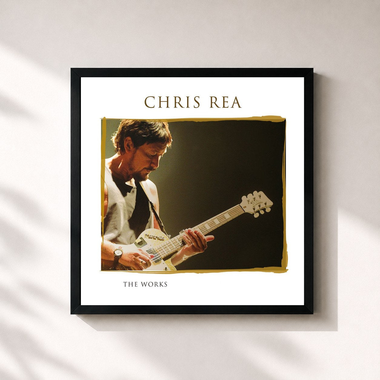 #noir Tableau carré de l'album The Works de Chris Rea, cadre noir 32x32 cm