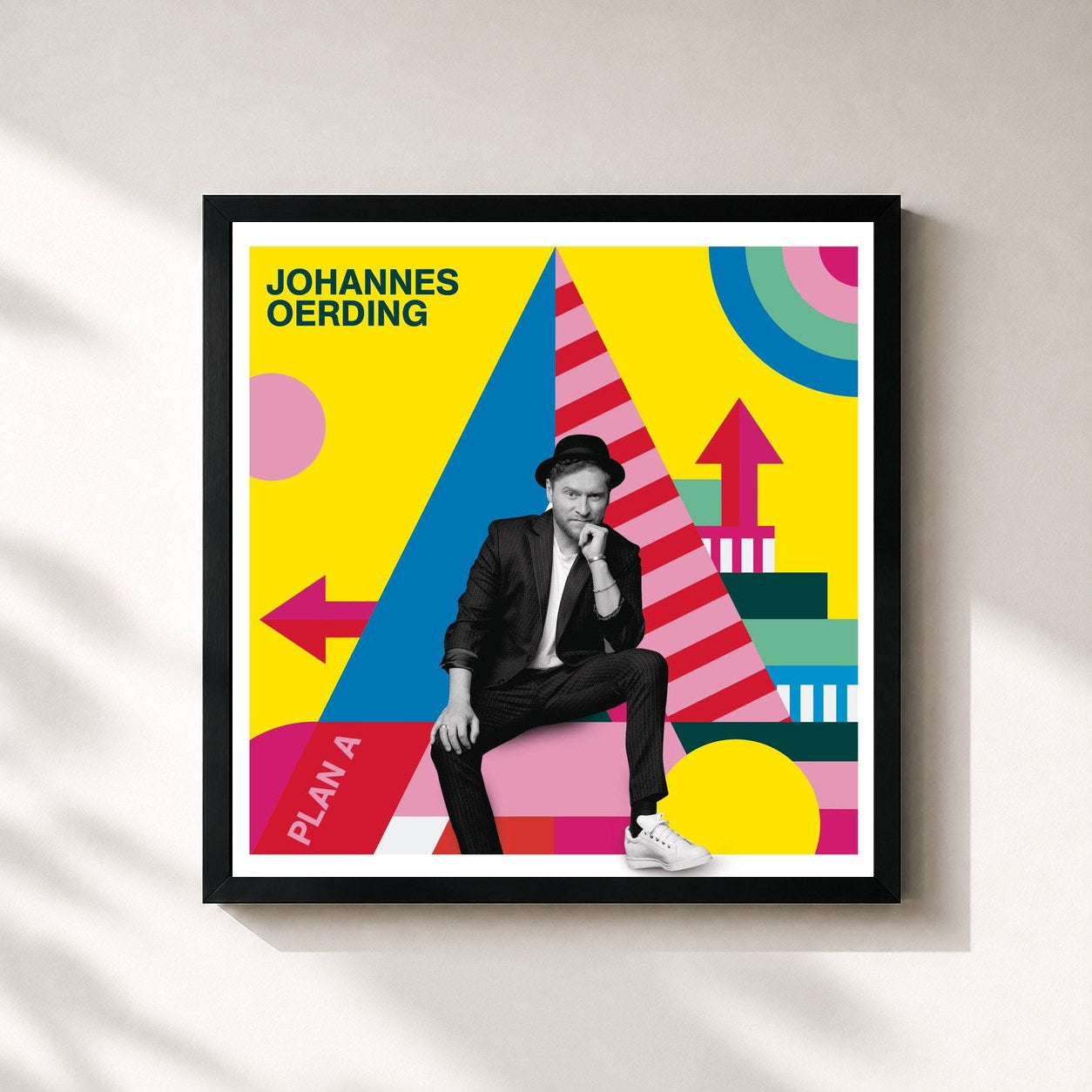 #noir Tableau carré de l'album Plan A de Johannes Oerding, cadre noir 32x32 cm