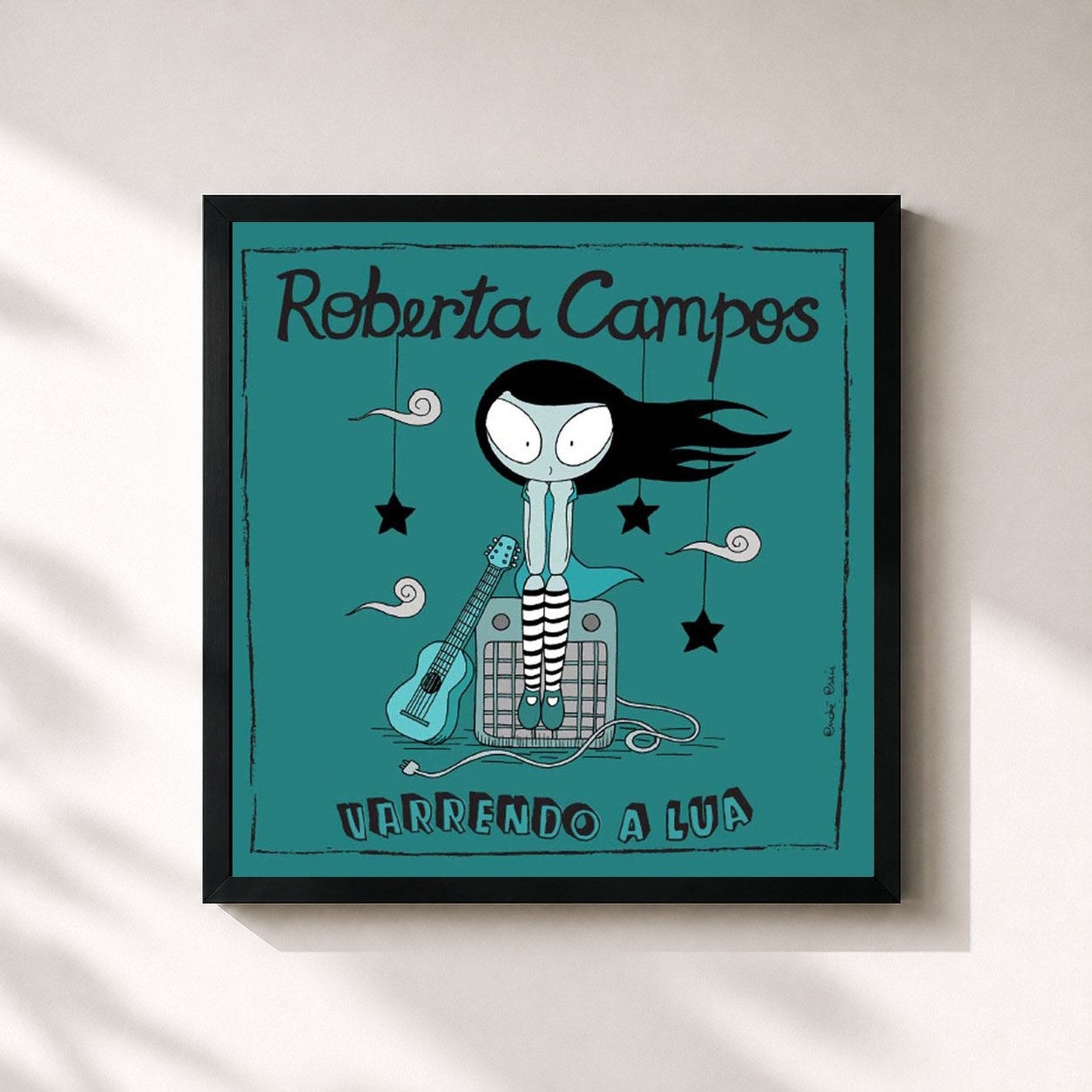 #noir Tableau carré de l'album Varrendo a Lua de Roberta Campos, cadre noir 32x32 cm
