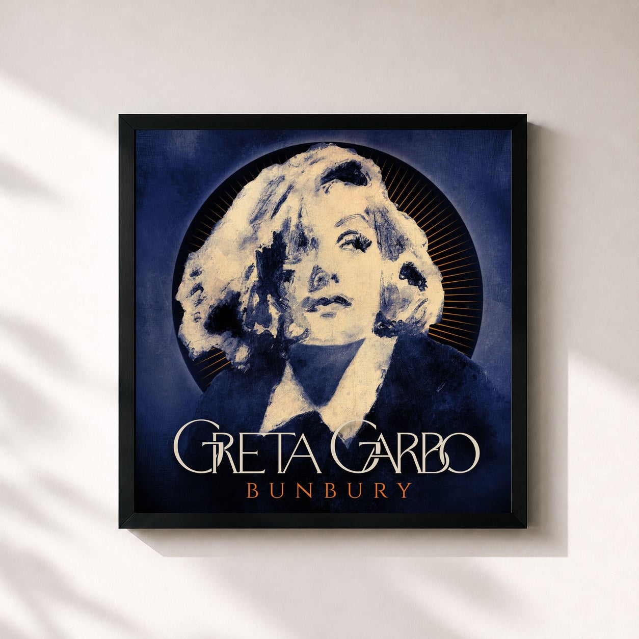 #noir Tableau carré de l'album Greta Garbo de Bunbury, cadre noir 32x32 cm