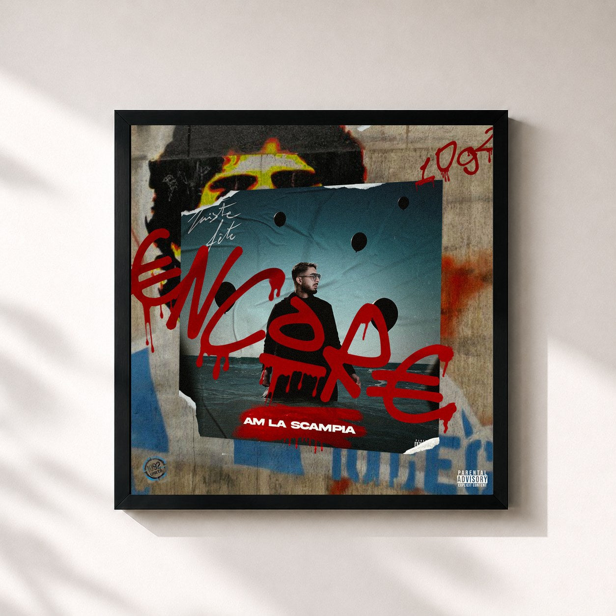 #noir Tableau carré de l'album Triste fête... €ncor€ de AM La Scampia, cadre noir 32x32 cm