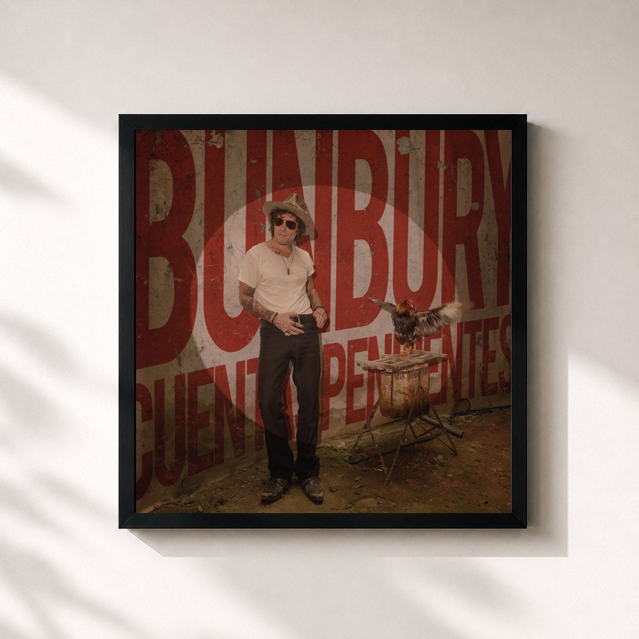 #noir Tableau carré de l'album Cuentas pendientes de Bunbury, cadre noir 32x32 cm