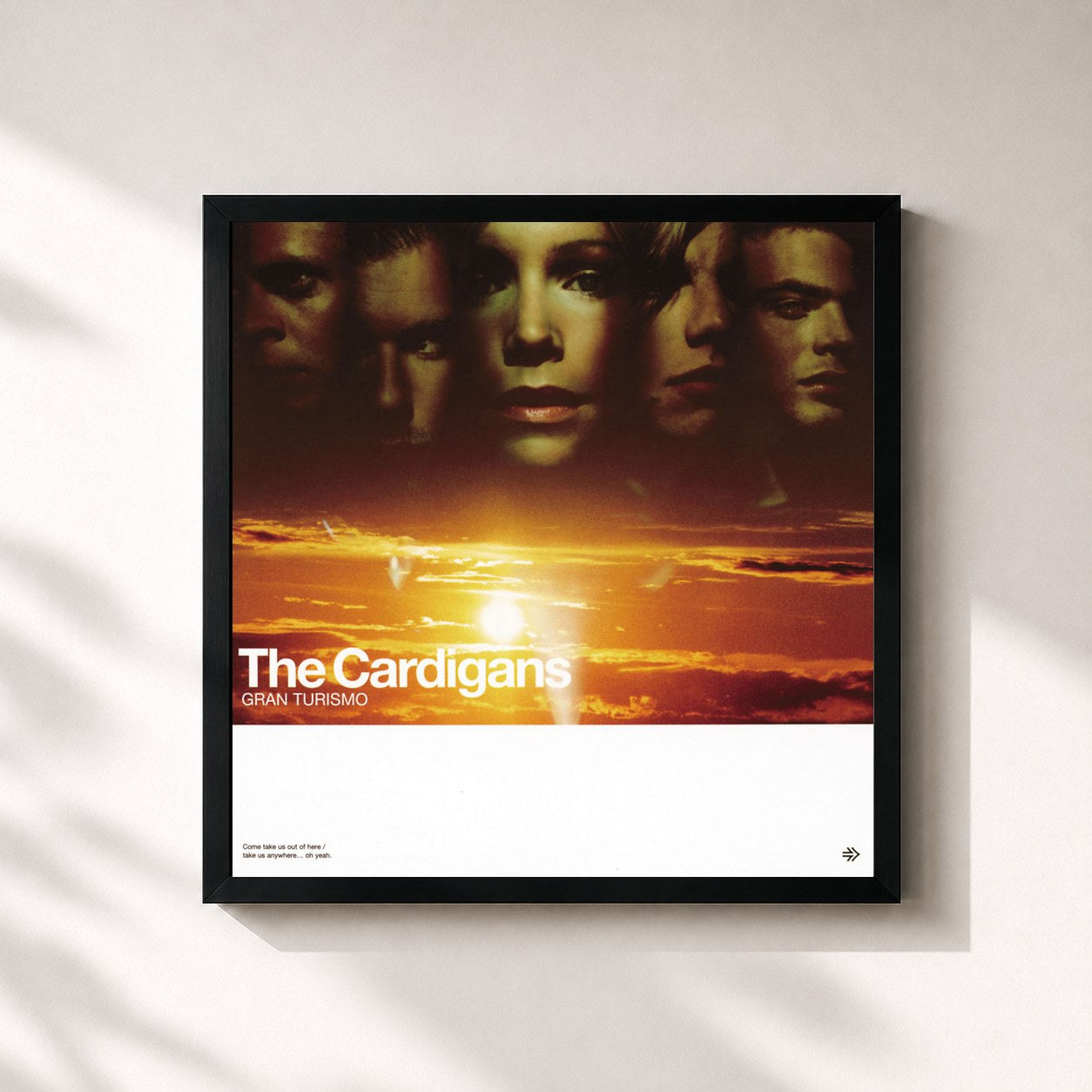 #noir Tableau carré de l'album Gran Turismo de The Cardigans, cadre noir 32x32 cm