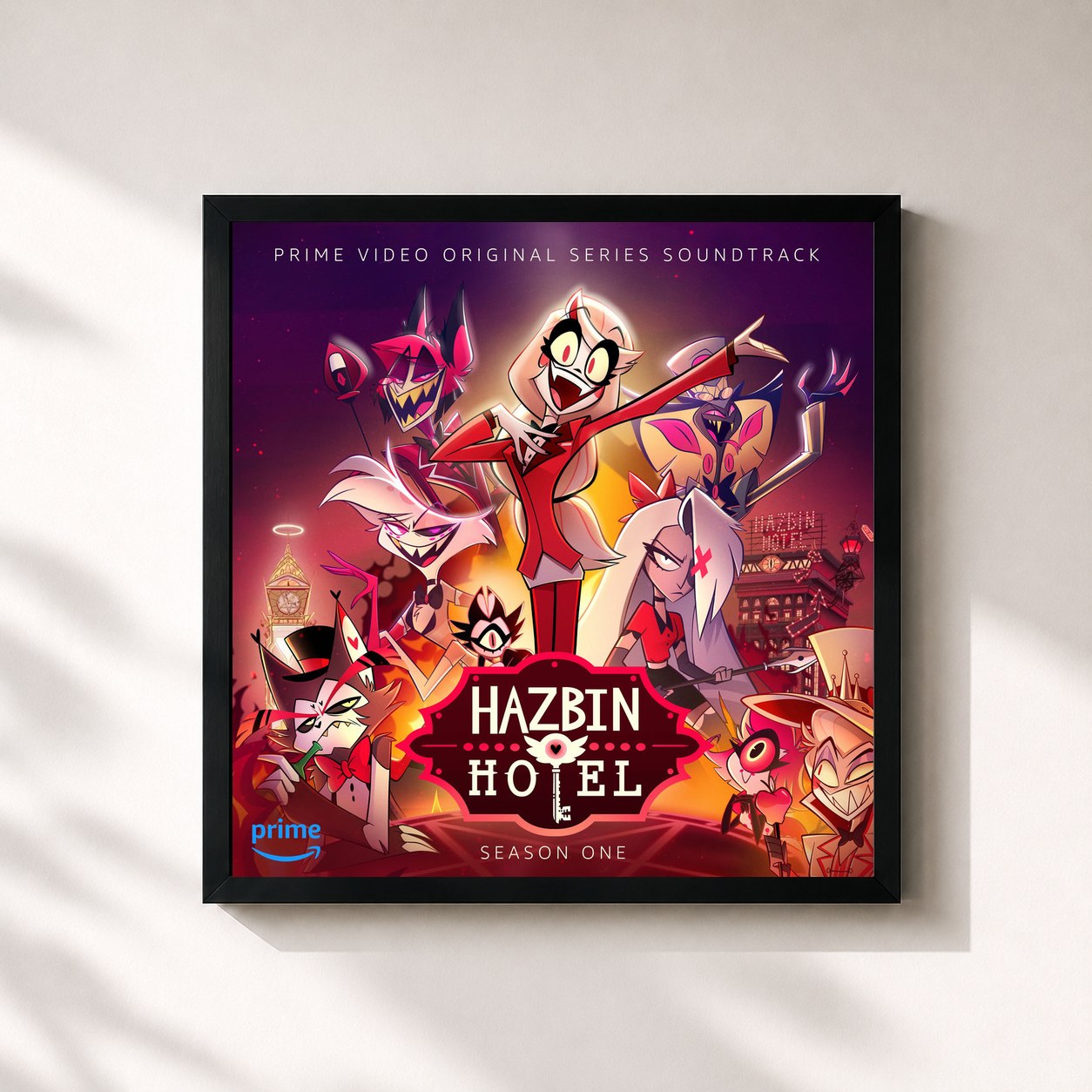 #noir Tableau carré de l'album Hazbin Hotel (Original Soundtrack) de Hazbin Hotel, cadre noir 32x32 cm