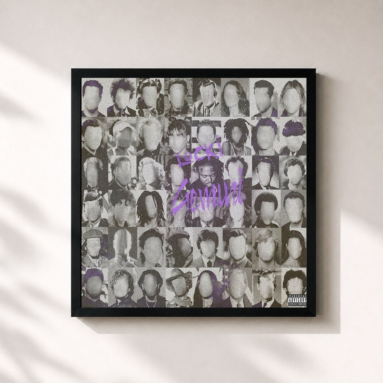 #noir Tableau carré de l'album GEMINI! de Lucki, cadre noir 32x32 cm