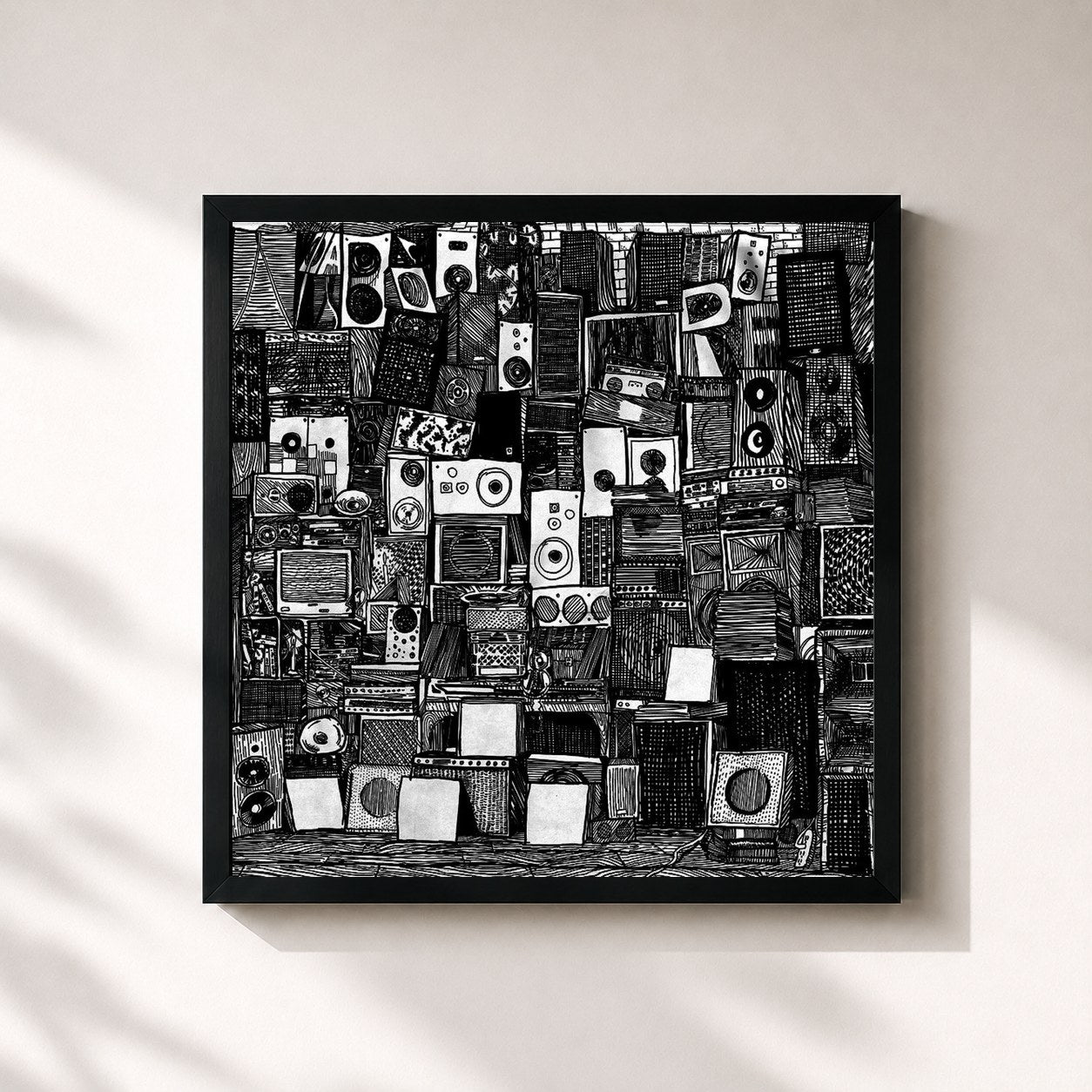 #noir Tableau carré de l'album If I Had A Hi-Fi de Nada Surf, cadre noir 32x32 cm