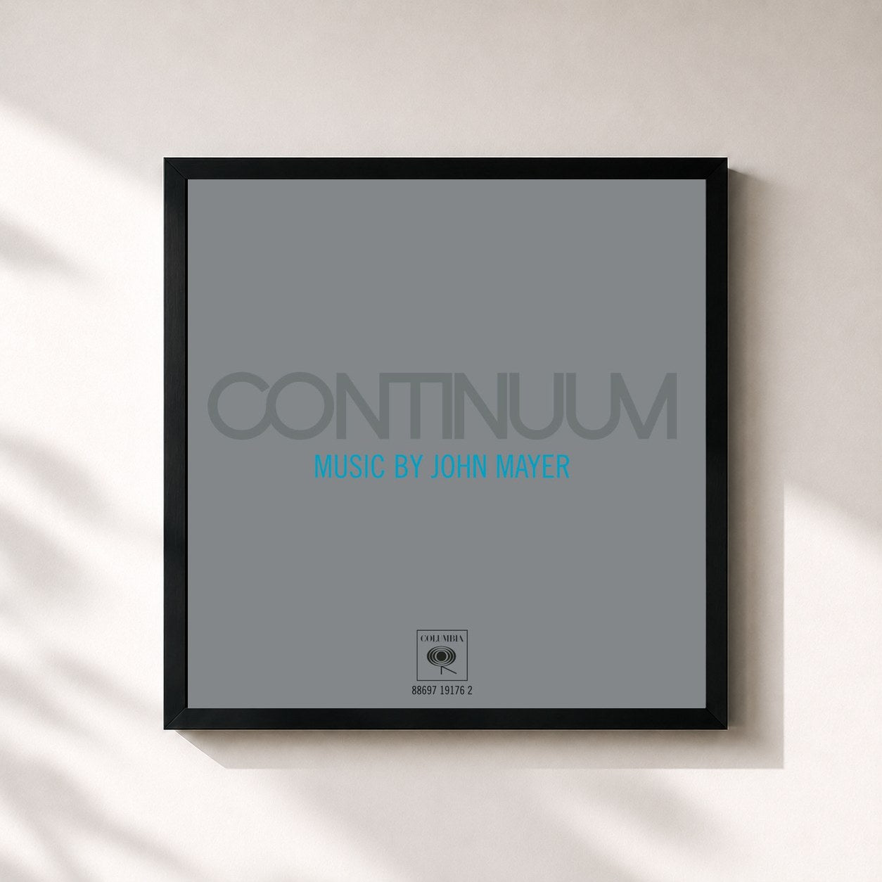 #noir Tableau carré de l'album Continuum de John Mayer, cadre noir 32x32 cm