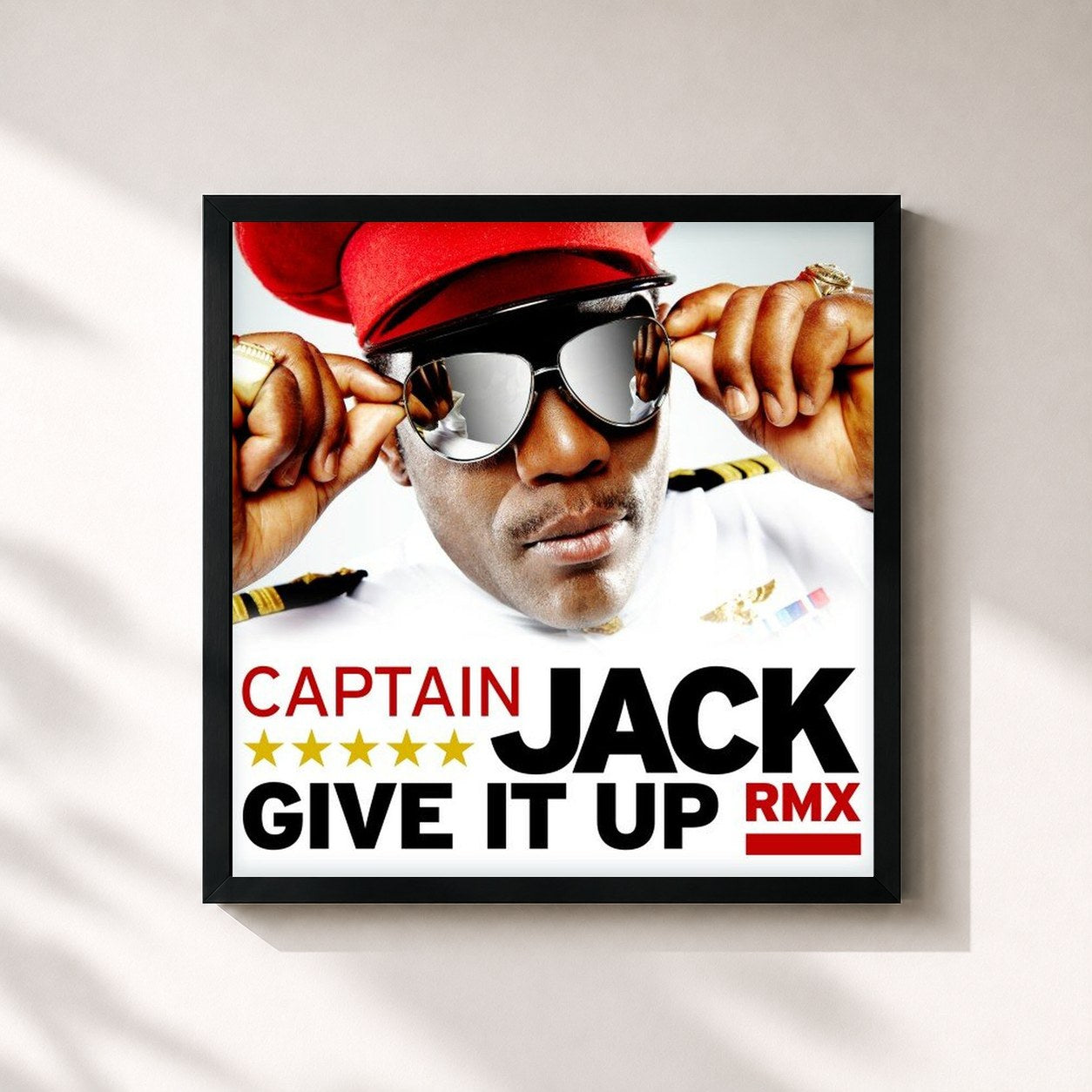 #noir Tableau carré de l'album Give It Up (Remix) de Captain Jack, cadre noir 32x32 cm