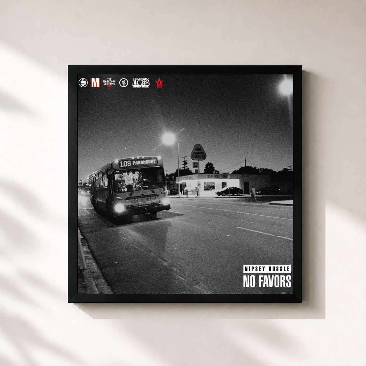 #noir Tableau carré de l'album No Favors de Nipsey Hussle, cadre noir 32x32 cm