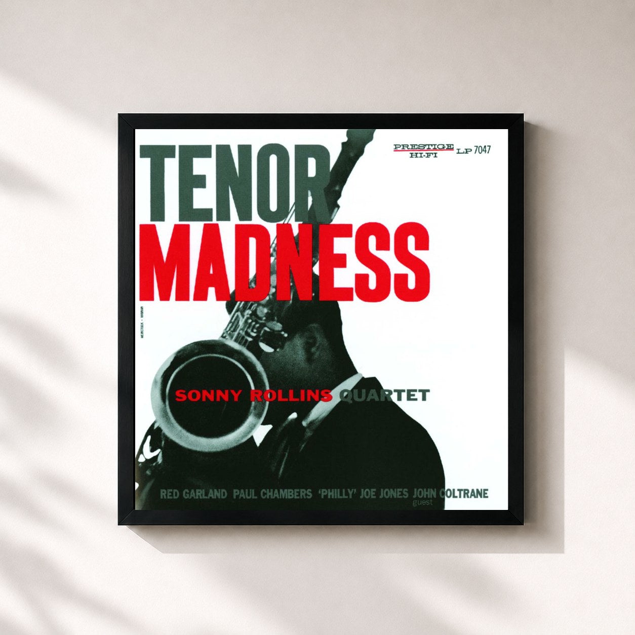 #noir Tableau carré de l'album Tenor Madness de Sonny Rollins, cadre noir 32x32 cm