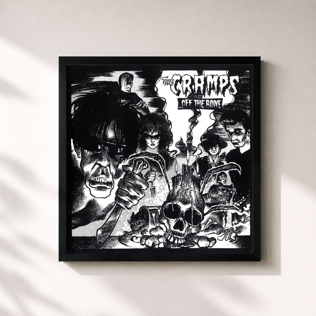 #noir Tableau carré de l'album Off The Bone de The Cramps, cadre noir 32x32 cm