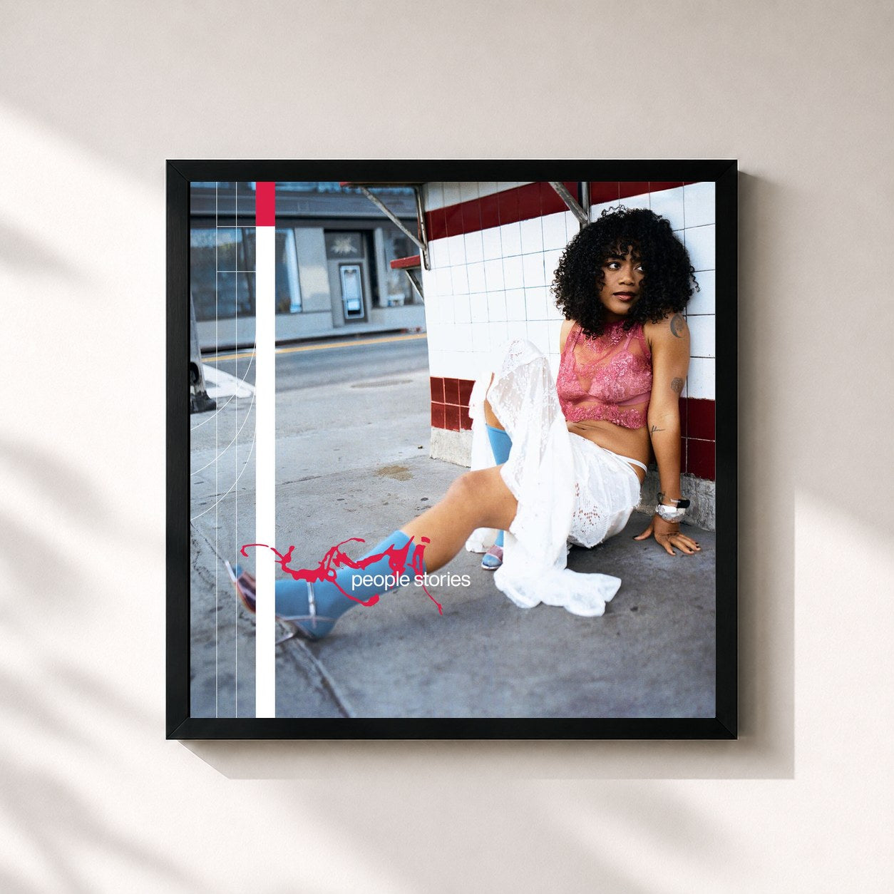 #noir Tableau carré de l'album people stories de UMI, cadre noir 32x32 cm