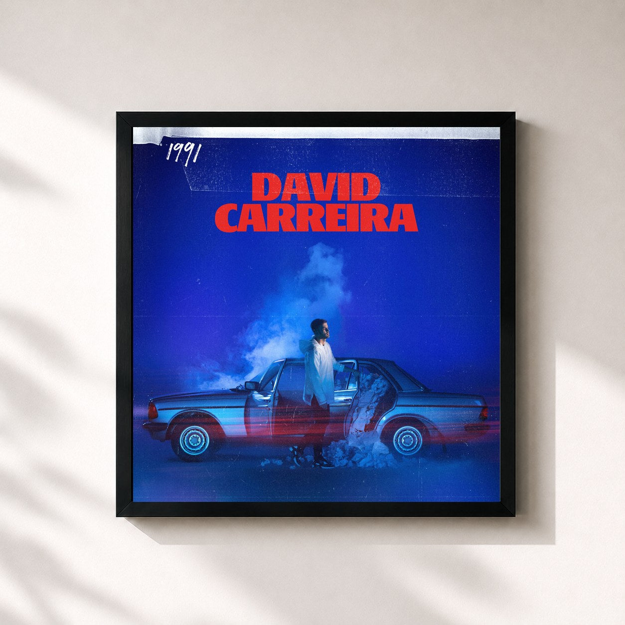 #noir Tableau carré de l'album 1991 de David Carreira, cadre noir 32x32 cm