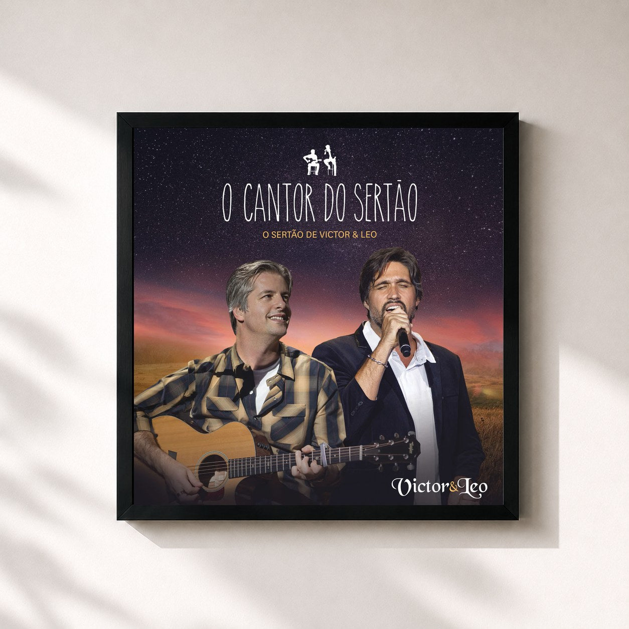 #noir Tableau carré de l'album O Cantor do Sertão de Victor & Leo, cadre noir 32x32 cm