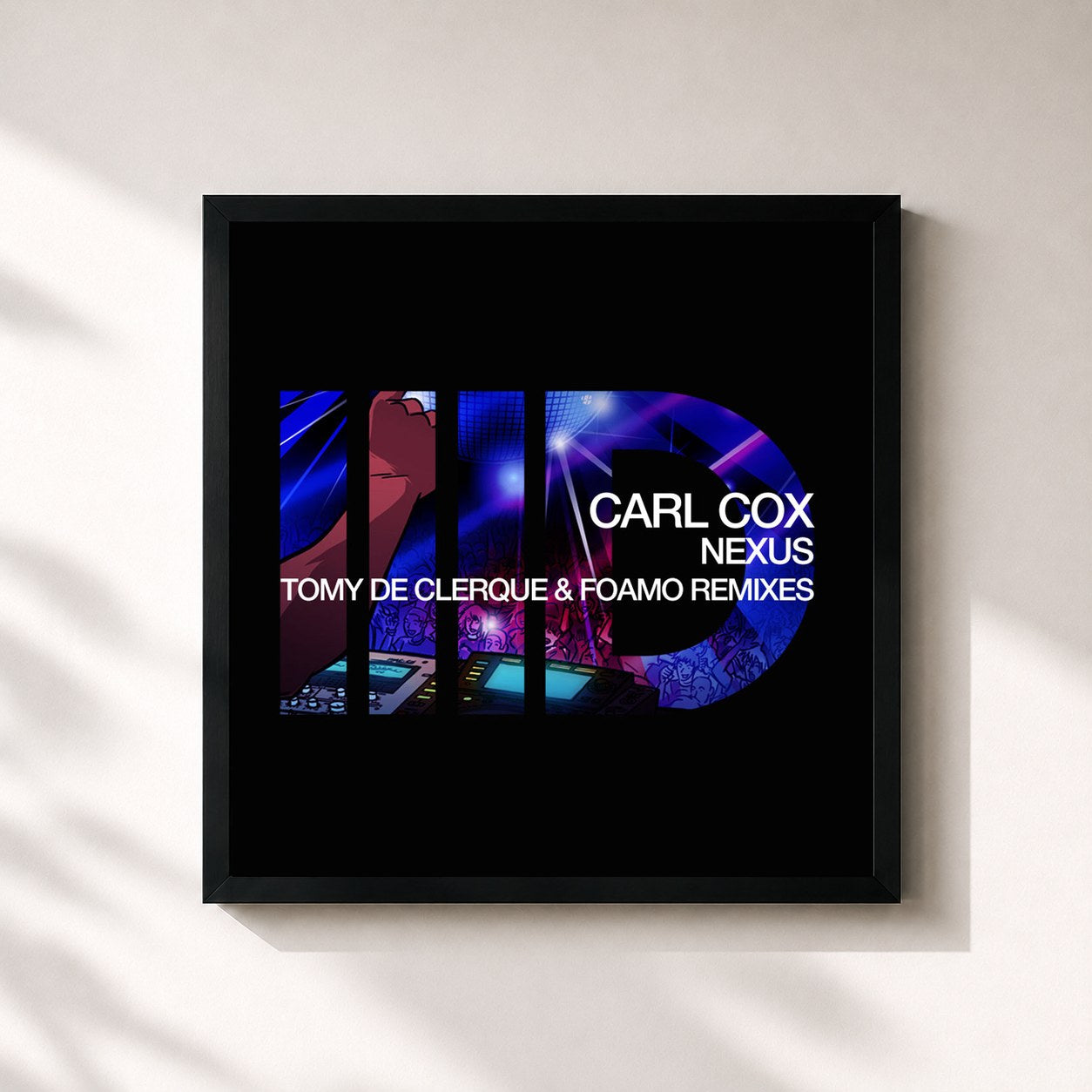 #noir Tableau carré de l'album Nexus de Carl Cox, cadre noir 32x32 cm