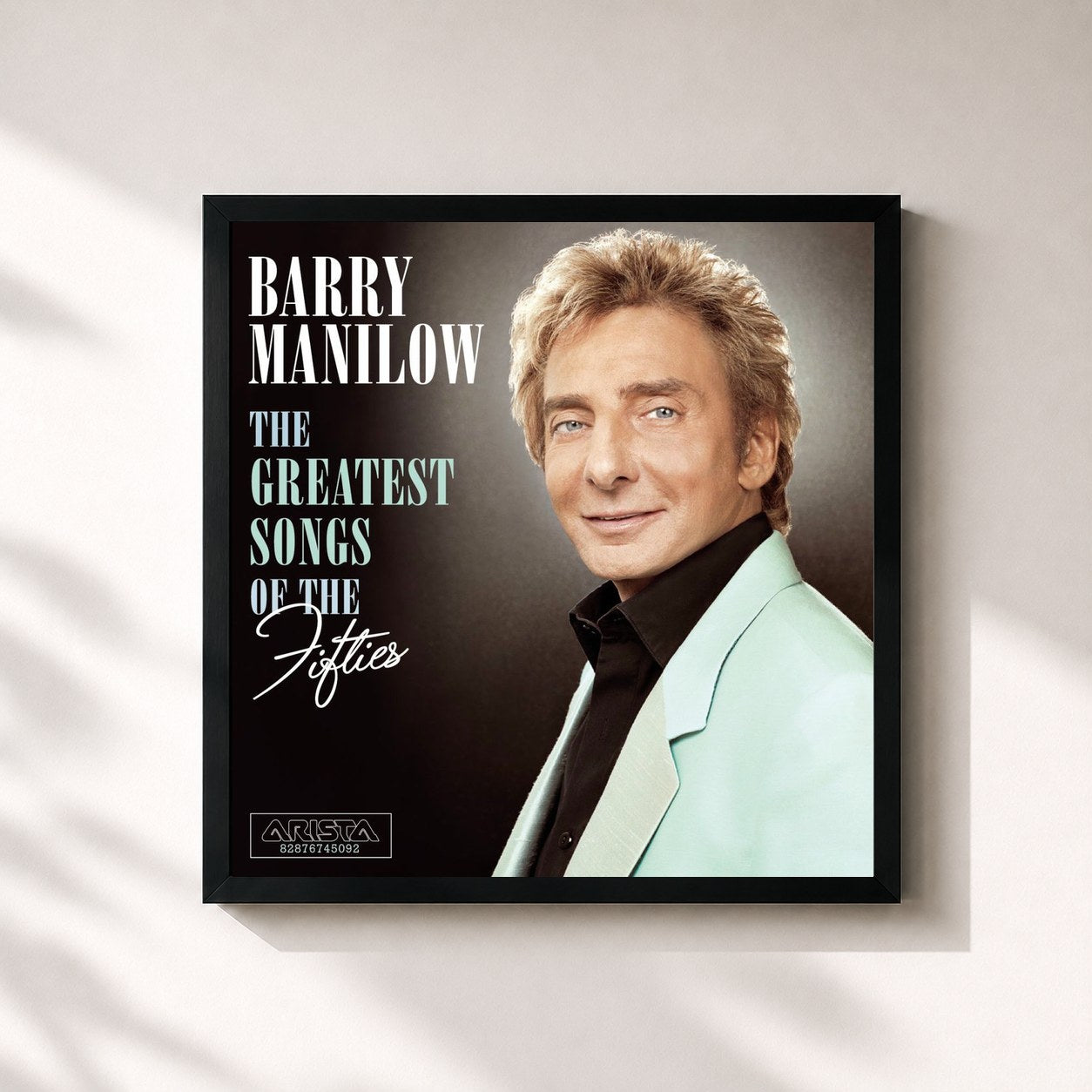 #noir Tableau carré de l'album The Greatest Songs Of The Fifties de Barry Manilow, cadre noir 32x32 cm