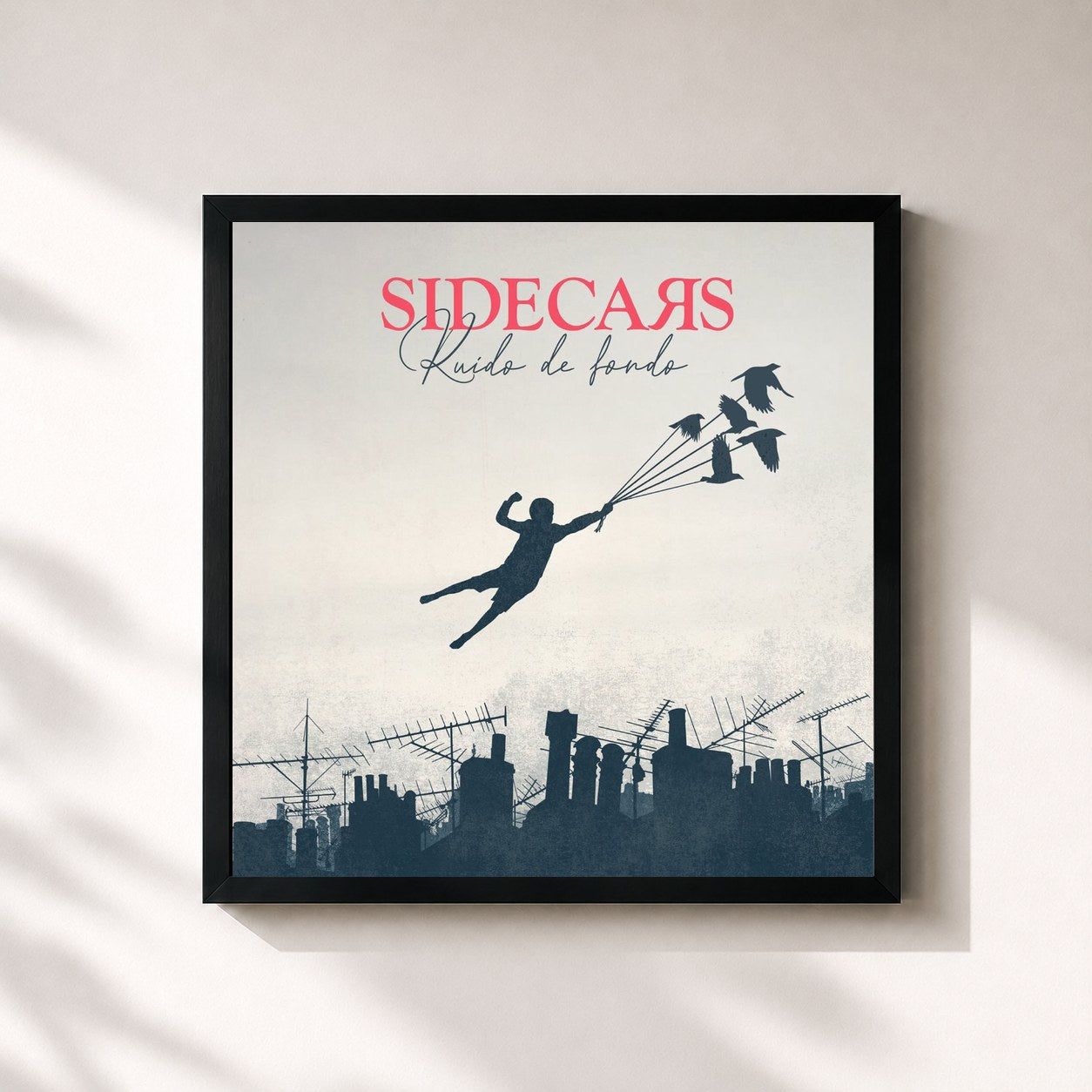 #noir Tableau carré de l'album Ruido de fondo de Sidecars, cadre noir 32x32 cm