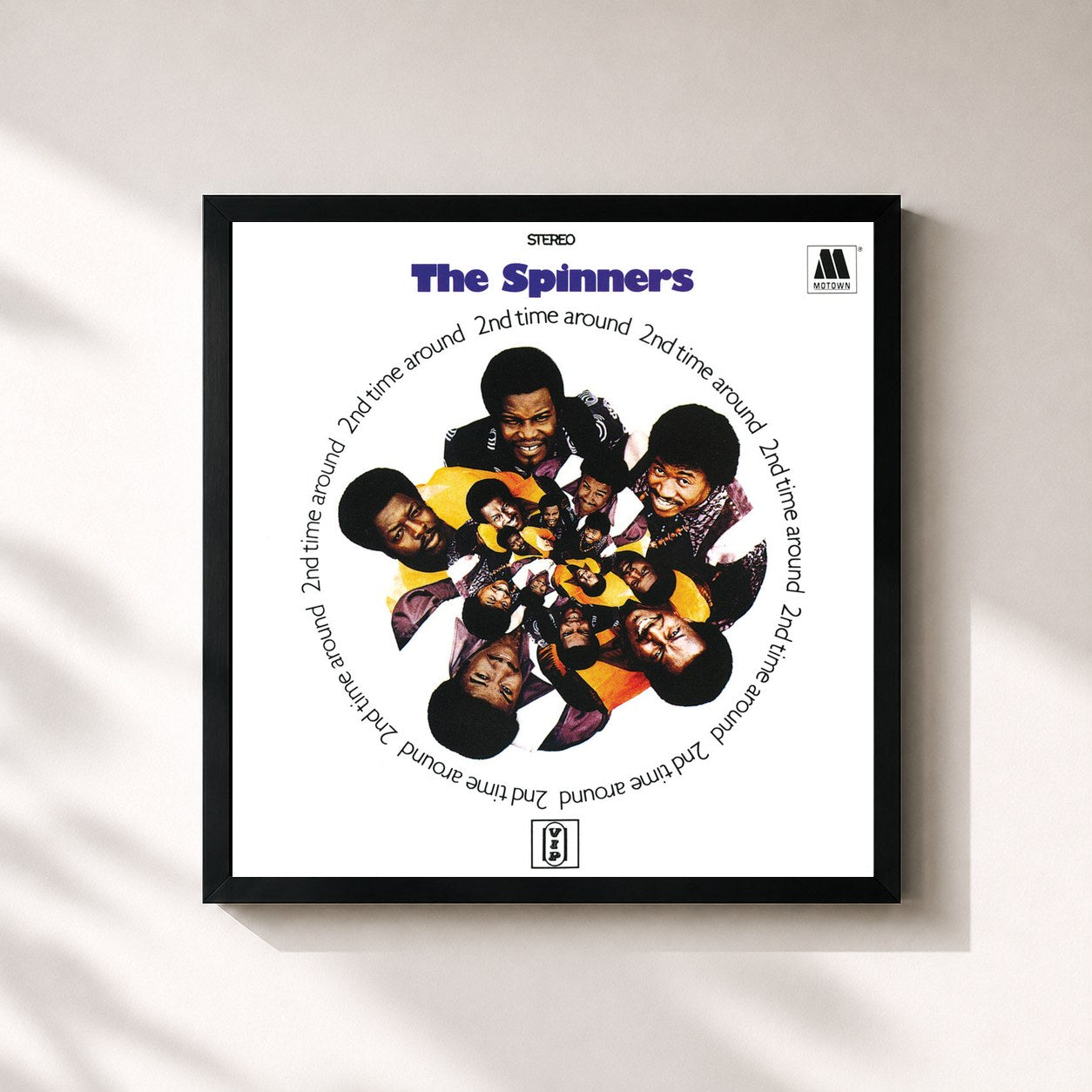 #noir Tableau carré de l'album 2nd Time Around de The Spinners, cadre noir 32x32 cm