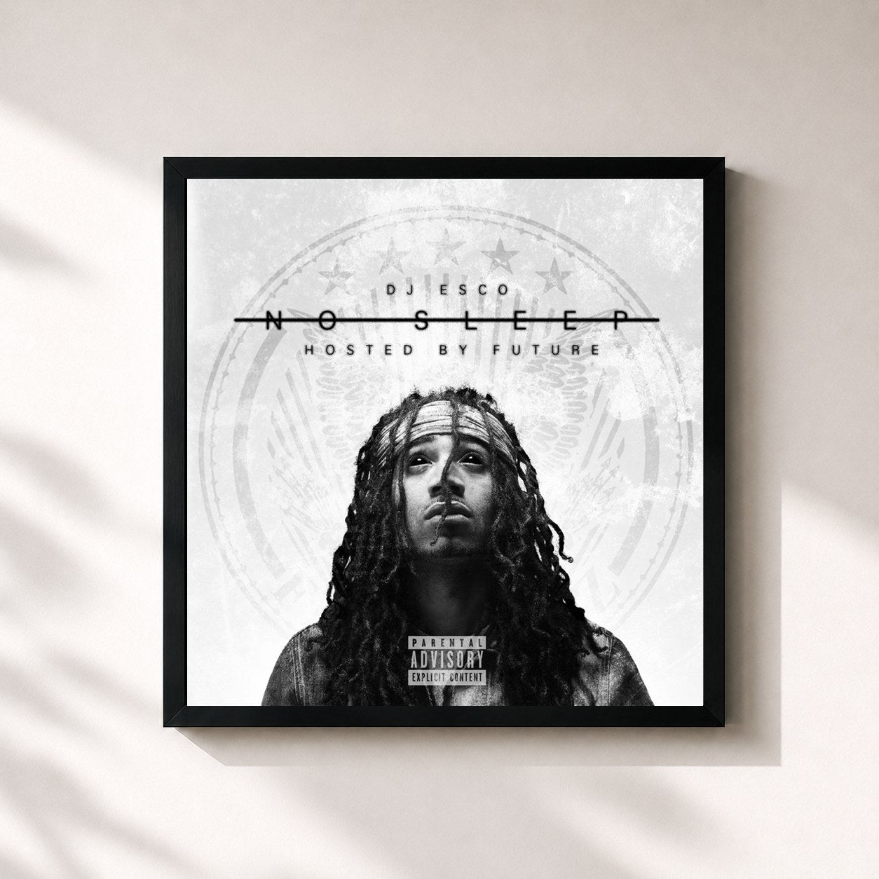 #noir Tableau carré de l'album No Sleep de DJ ESCO, cadre noir 32x32 cm