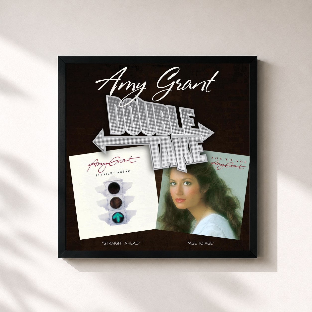 #noir Tableau carré de l'album Double Take: Straight Ahead & Age To Age de Amy Grant, cadre noir 32x32 cm