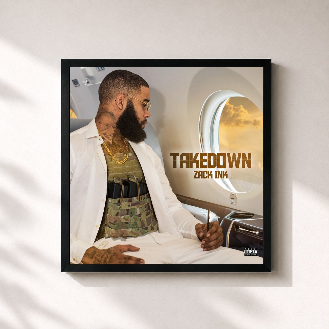 #noir Tableau carré de l'album Takedown de Zack Ink, cadre noir 32x32 cm