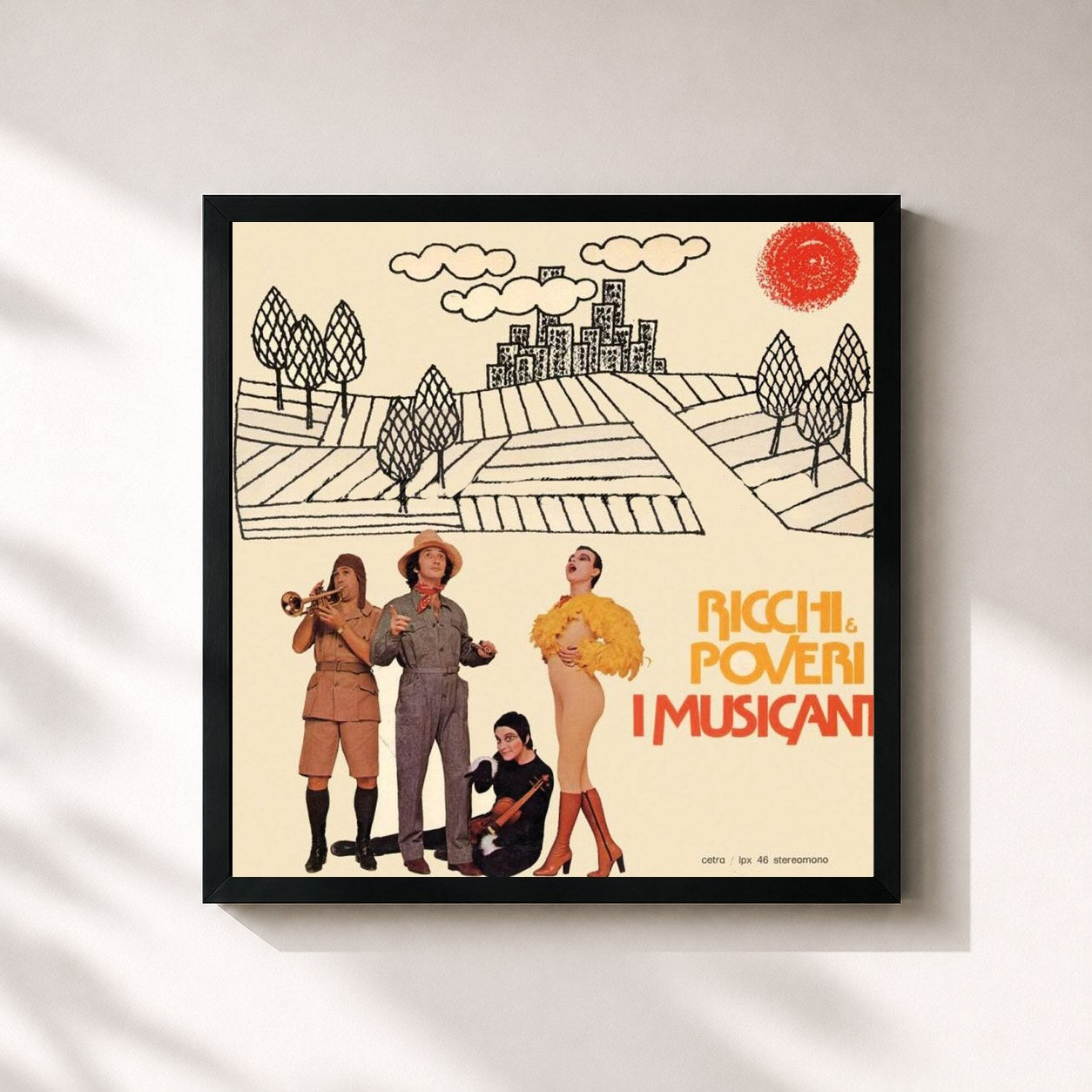 #noir Tableau carré de l'album I Musicanti de Ricchi e Poveri, cadre noir 32x32 cm