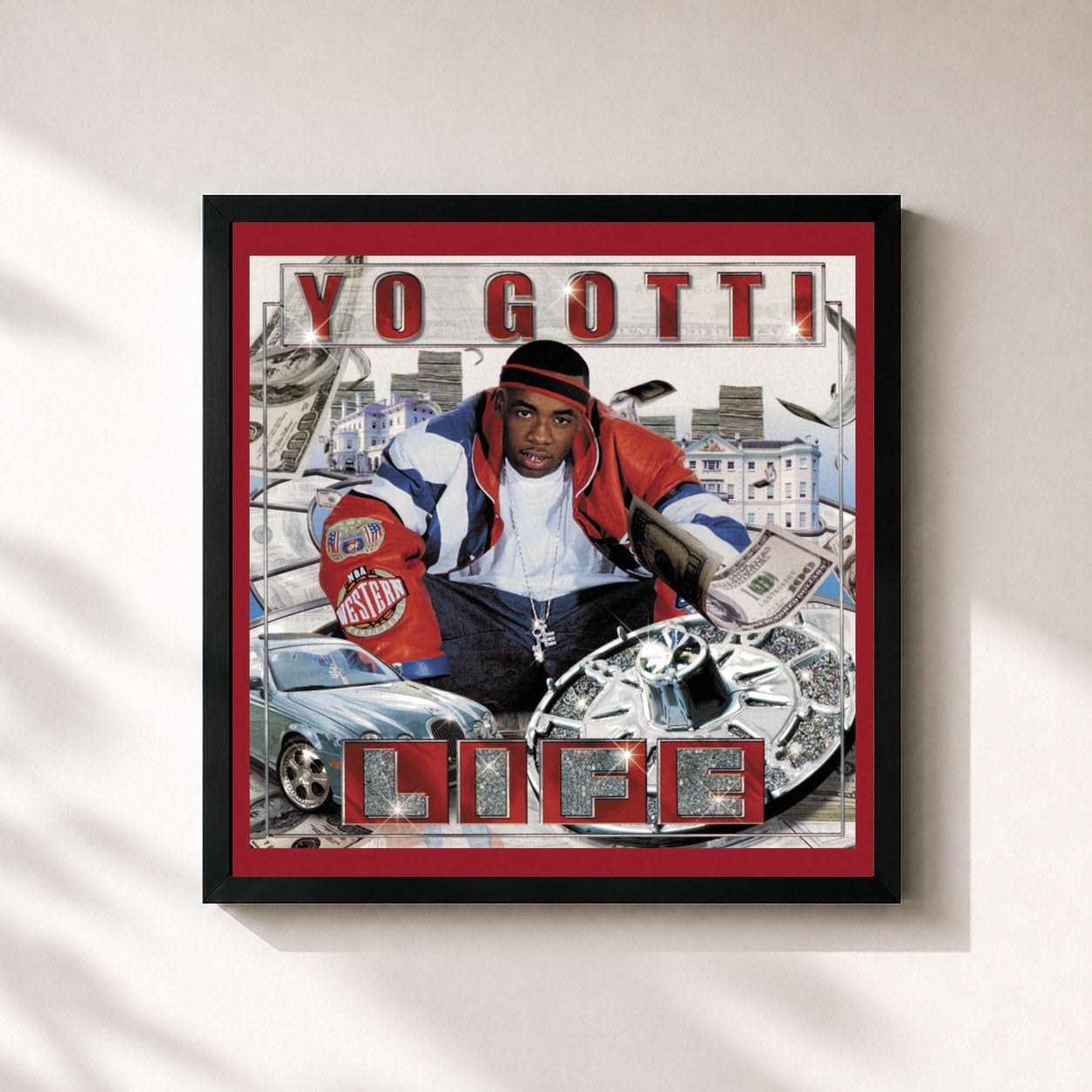 #noir Tableau carré de l'album Life de Yo Gotti, cadre noir 32x32 cm