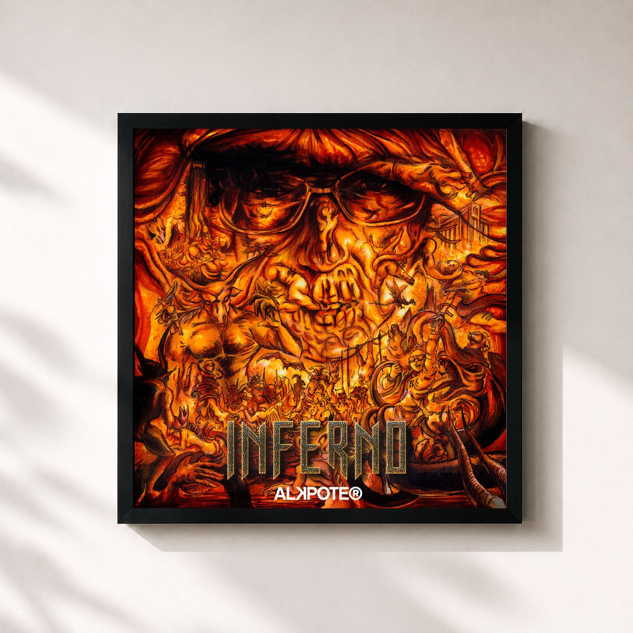 #noir Tableau carré de l'album Inferno de Alkpote, cadre noir 32x32 cm