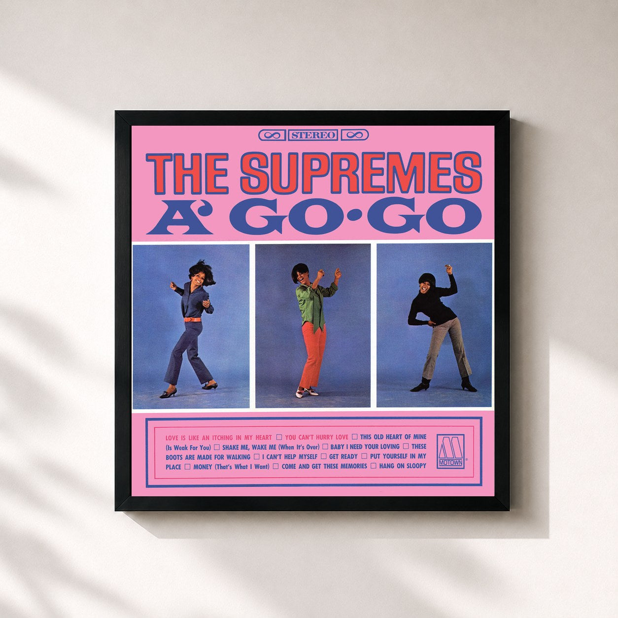 #noir Tableau carré de l'album Supremes A Go Go de The Supremes, cadre noir 32x32 cm
