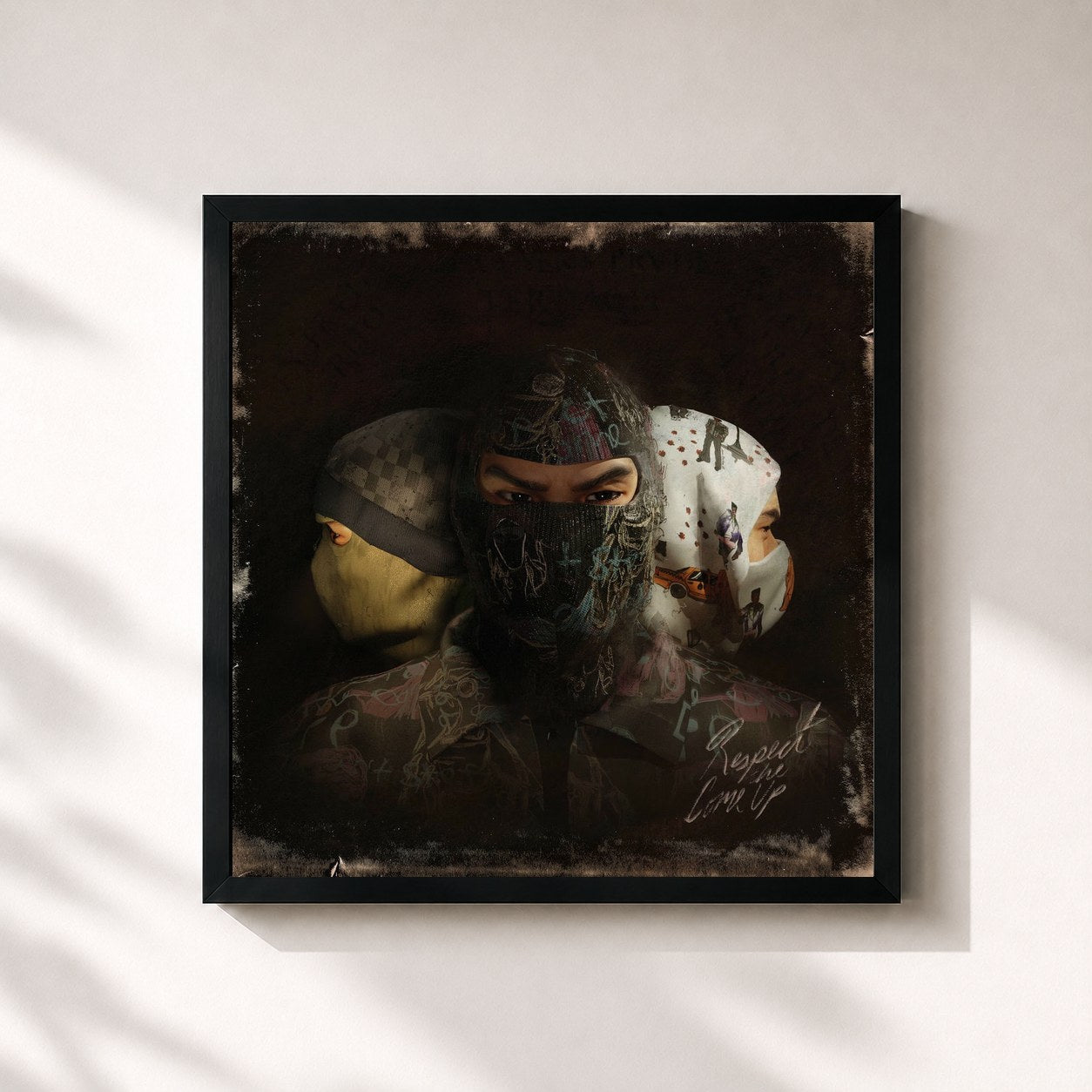 #noir Tableau carré de l'album Respect The Come Up de Meekz, cadre noir 32x32 cm