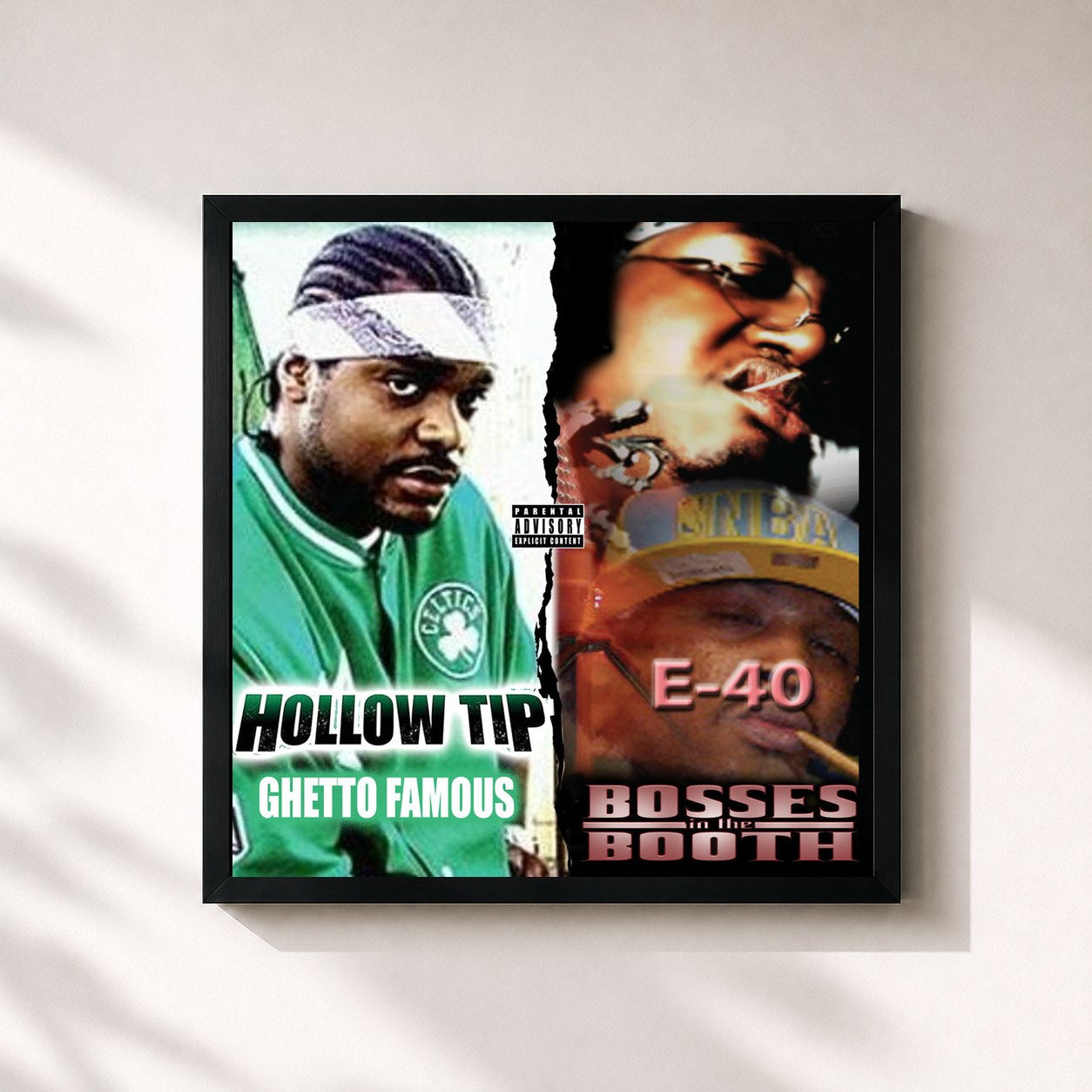 #noir Tableau carré de l'album Bosses in the Booth & Ghetto Famous (Deluxe Edition) de E-40, cadre noir 32x32 cm
