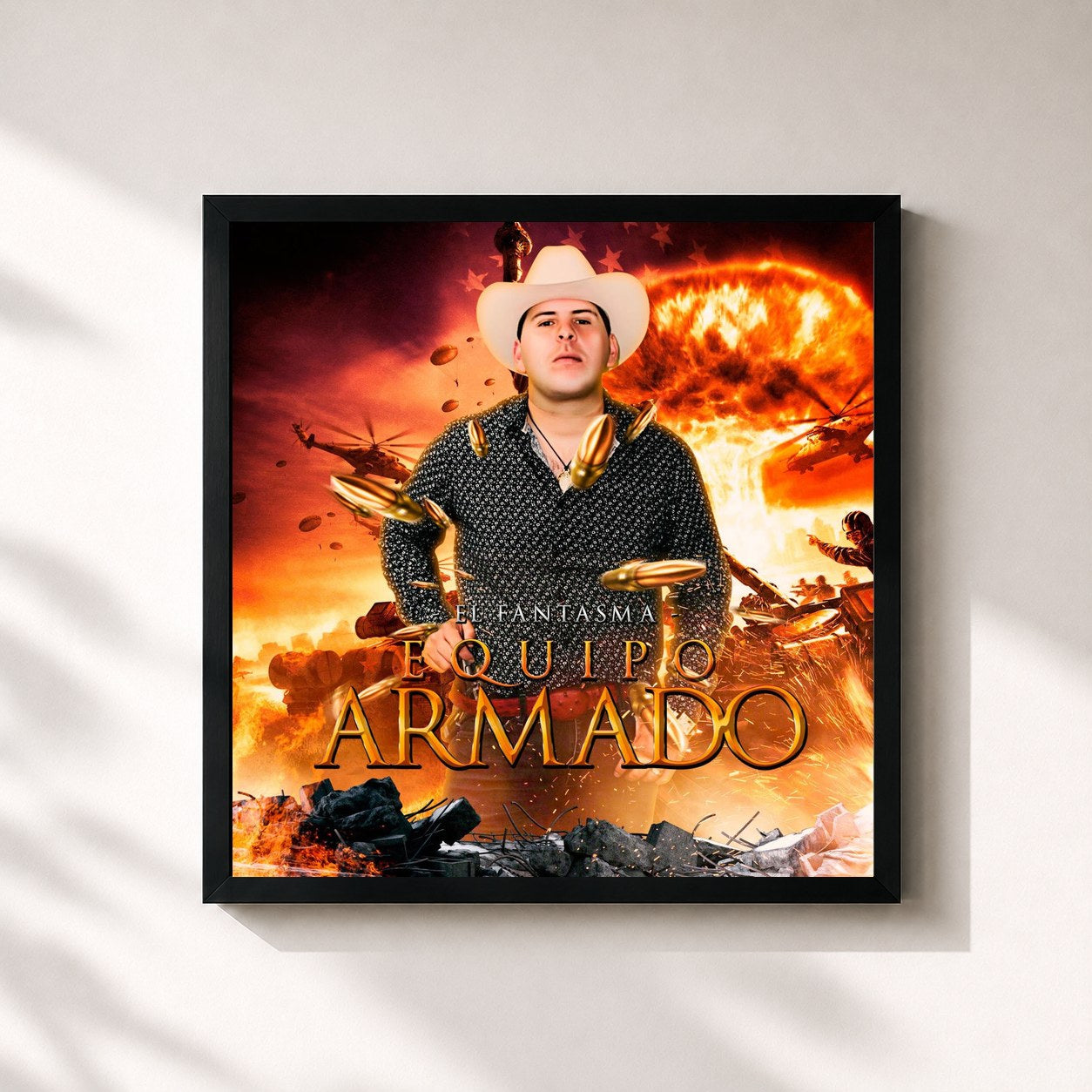 #noir Tableau carré de l'album Equipo Armado de El Fantasma, cadre noir 32x32 cm