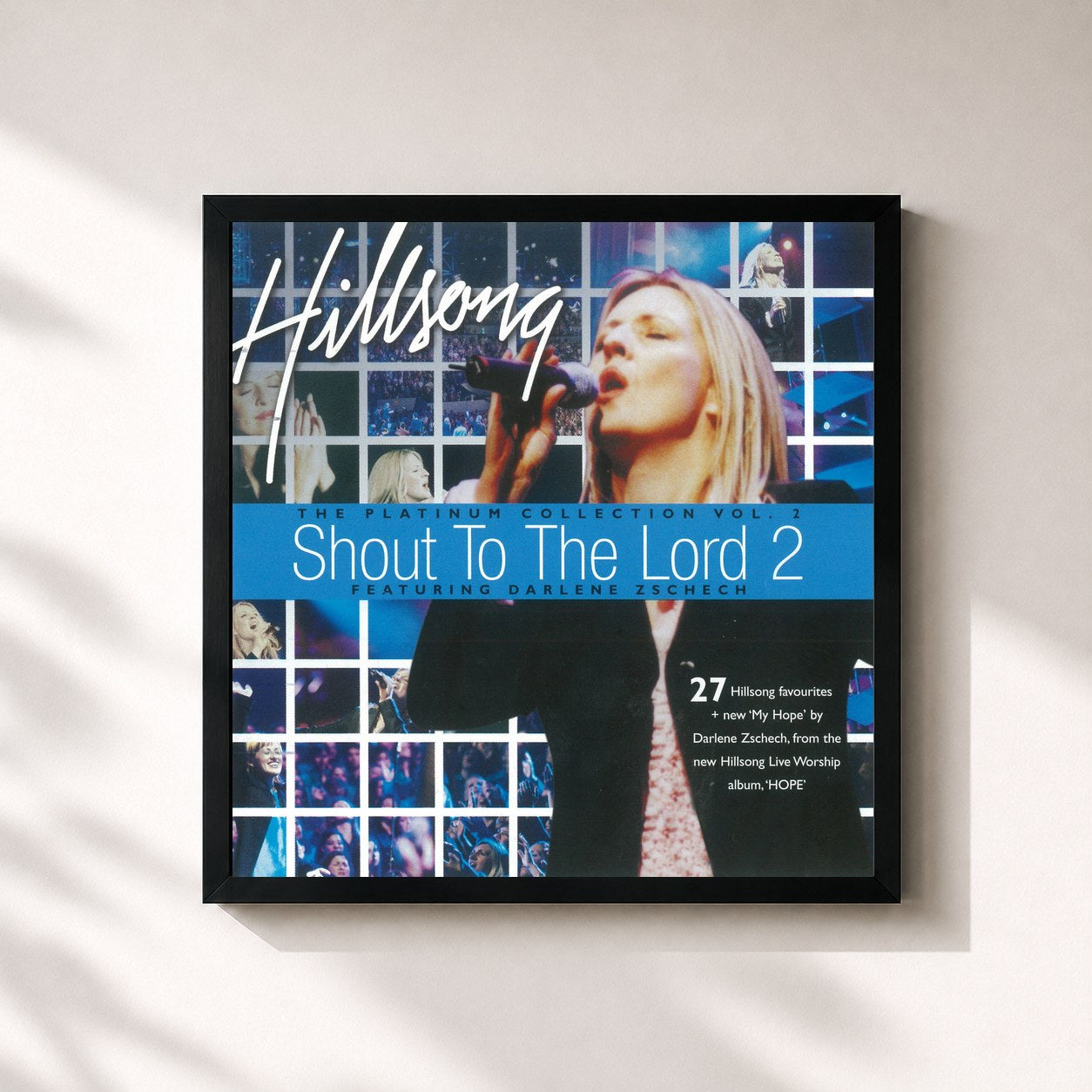 #noir Tableau carré de l'album Shout To The Lord Platinum 2 de Hillsong Worship, cadre noir 32x32 cm