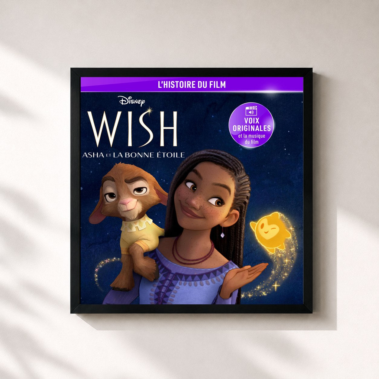 #noir Tableau carré de l'album Wish : Asha et la bonne étoile (L'histoire du film Disney) de Wish, cadre noir 32x32 cm