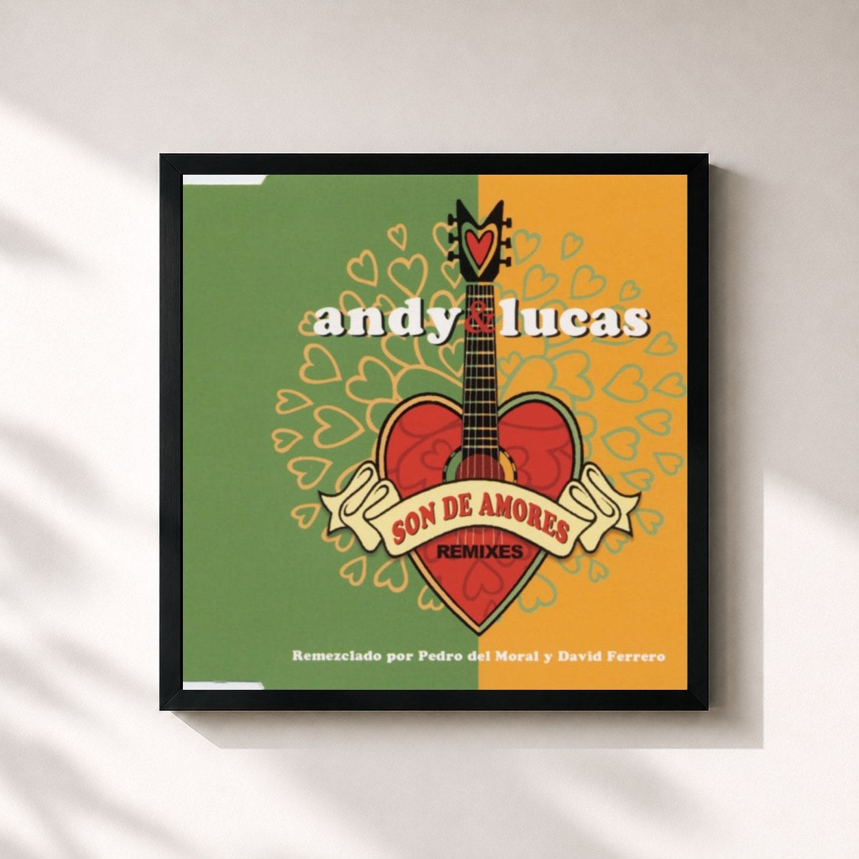 #noir Tableau carré de l'album Son De Amores de Andy & Lucas, cadre noir 32x32 cm