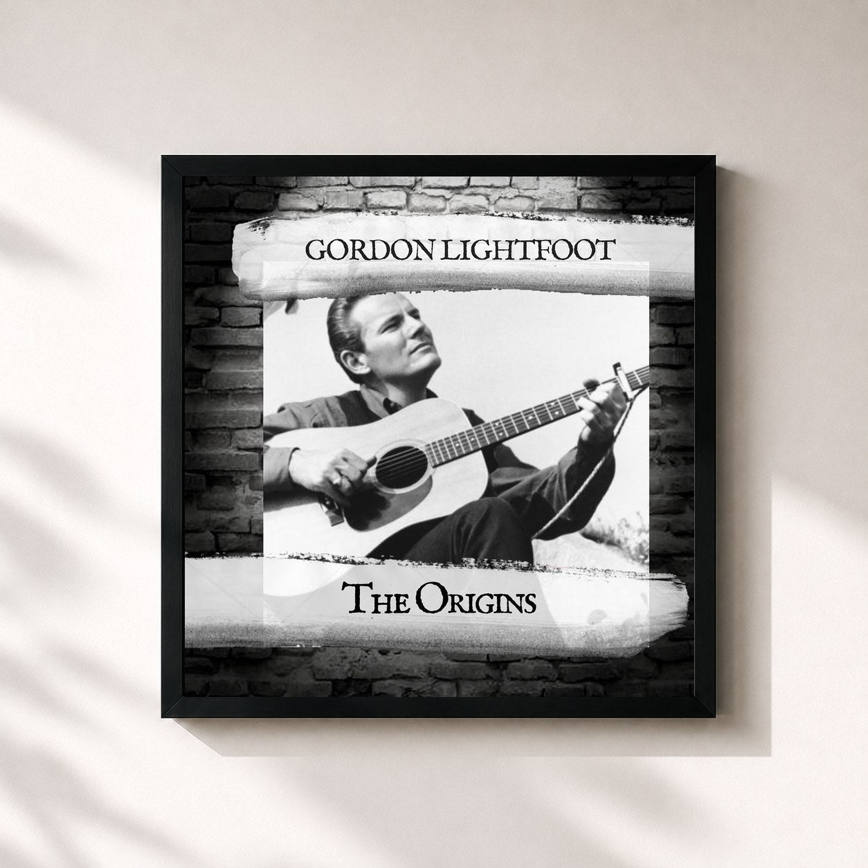 #noir Tableau carré de l'album The Origins de Gordon Lightfoot, cadre noir 32x32 cm